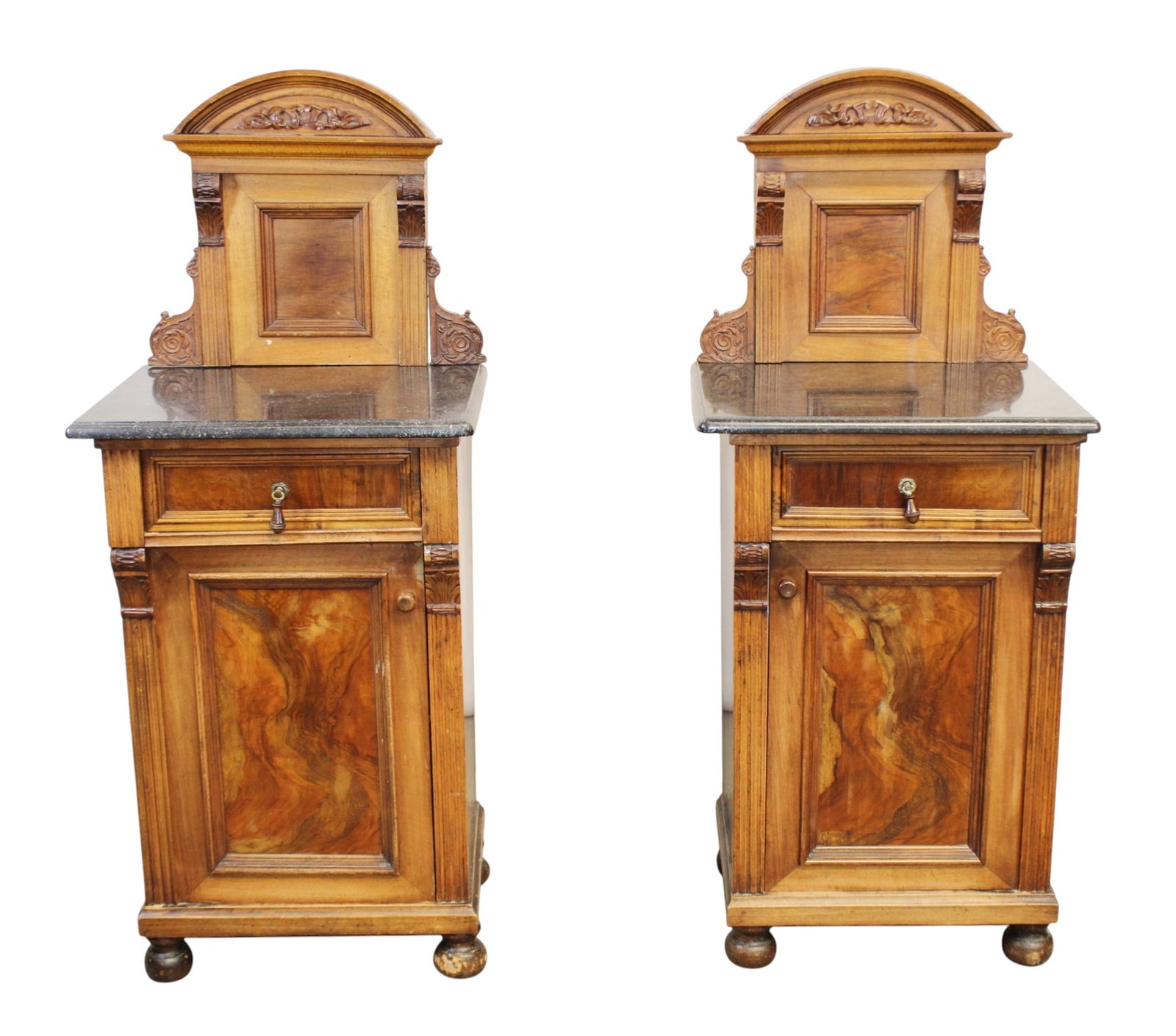 Pair of Austrian Tempietto nightstands in walnut with marble tops (1 of 10)