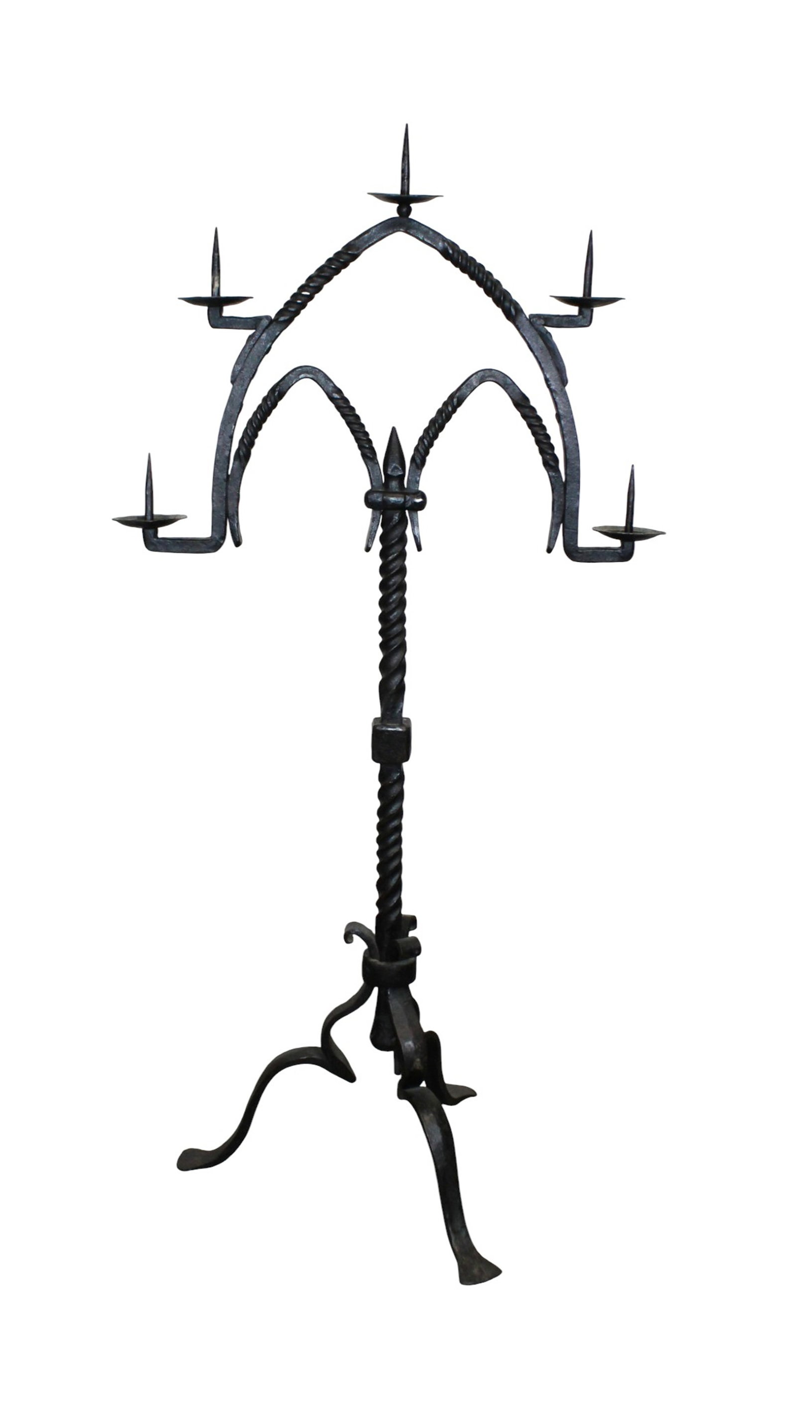 French forged iron 5 candle floor torchiere (1 of 7)