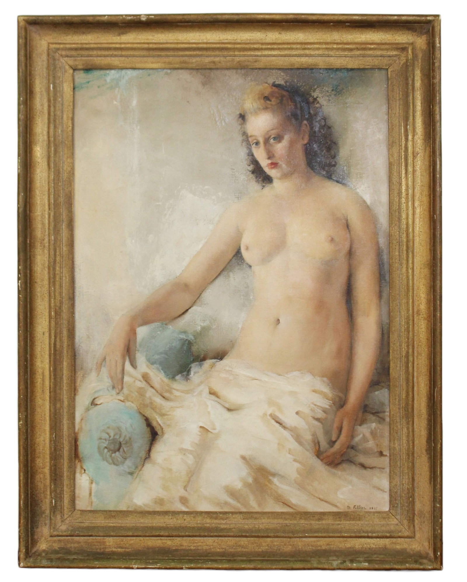 Maurice Felbier (Belgian, 1903-1991) oil on canvas painting seated nude