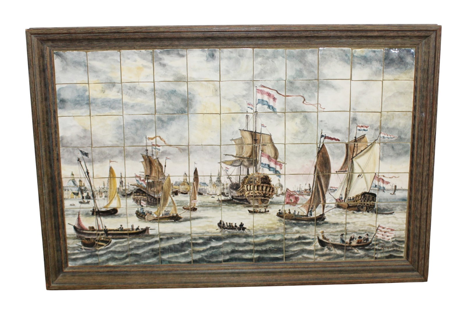 Dutch mosaic tile hand painted with ships (1 of 6)