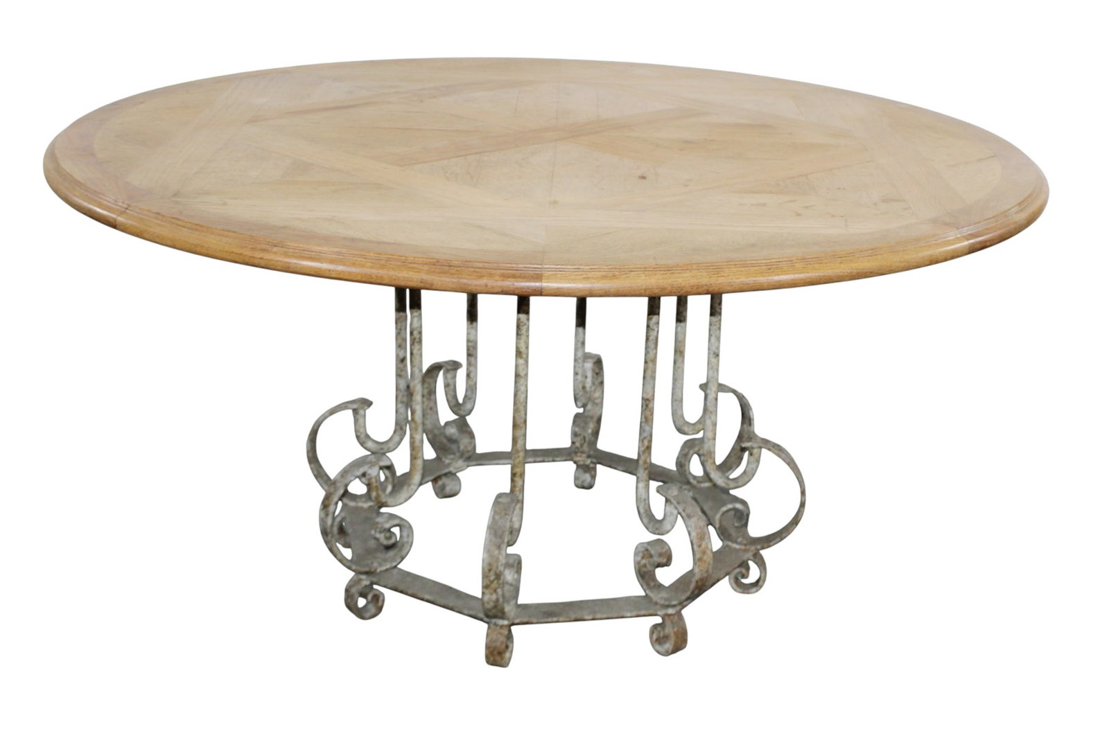French round parquet top table on iron base (1 of 9)