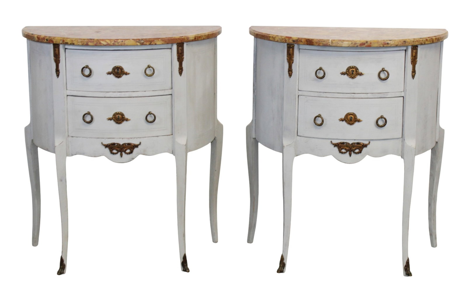 Pair of French Louis XVi style curved side table chests on legs (1 of 13)