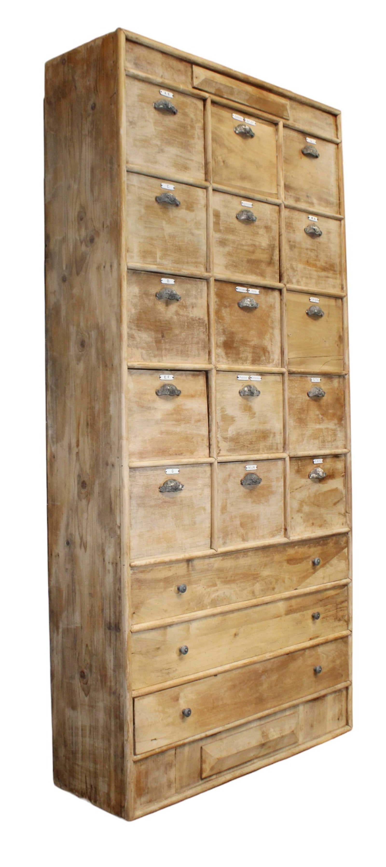 French multi drawer tall notary cabinet with 3 wide drawers and 15 fall front cubbies (1 of 11)