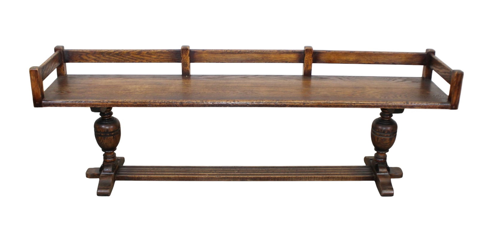 English oak low back hall bench on barrel leg base (1 of 7)