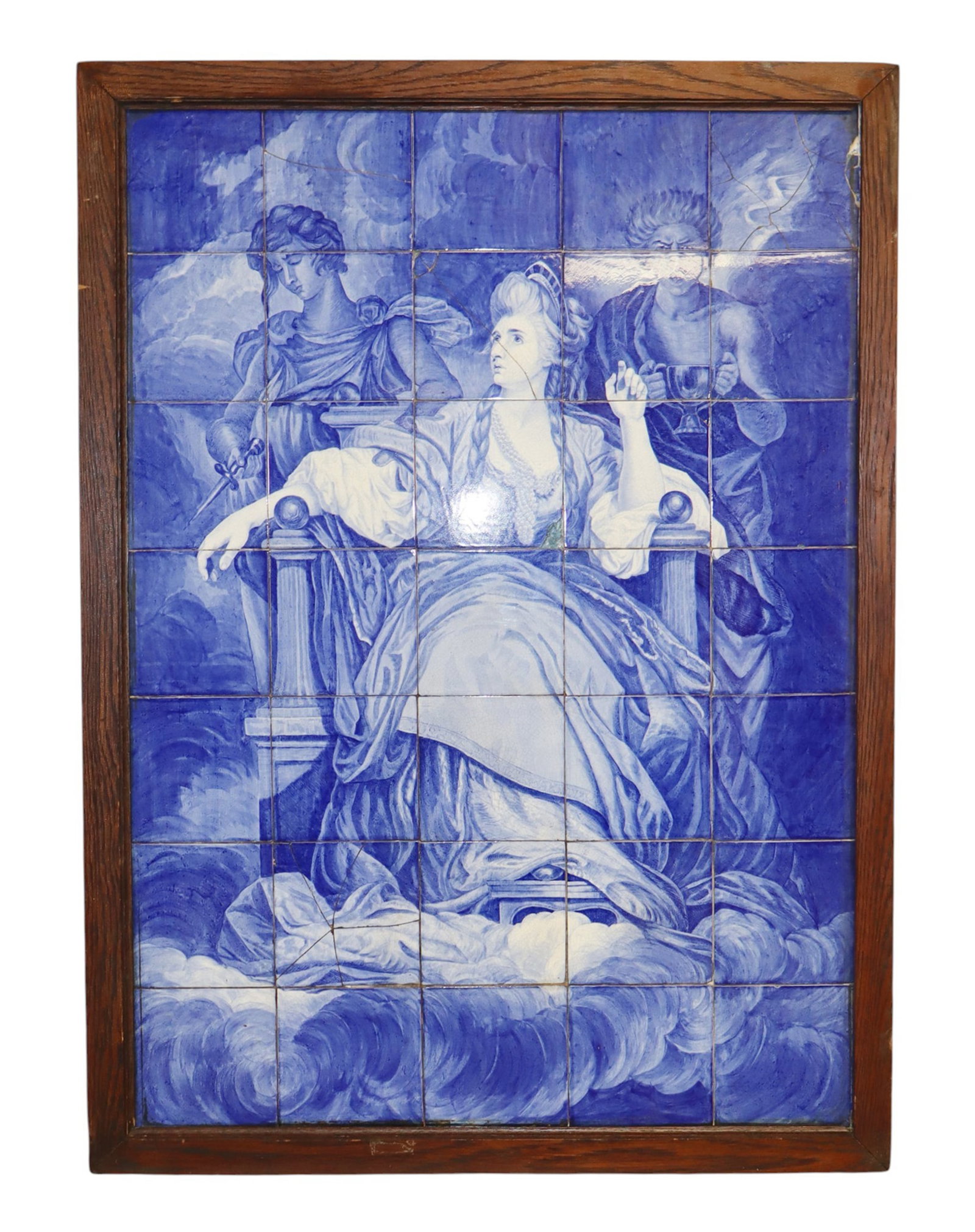 Portuguese blue and white hand painted tile allegorical scene (1 of 8)