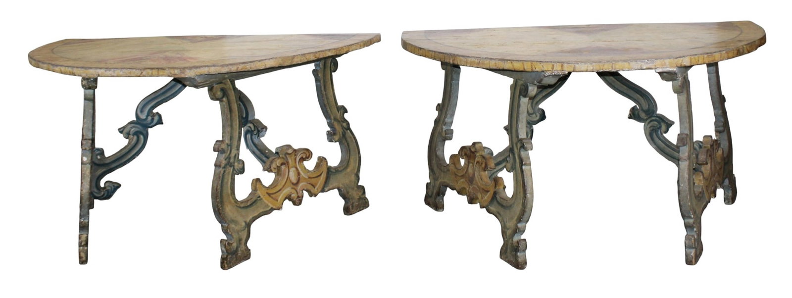 Pair of Italian painted demi lune console tables (1 of 8)