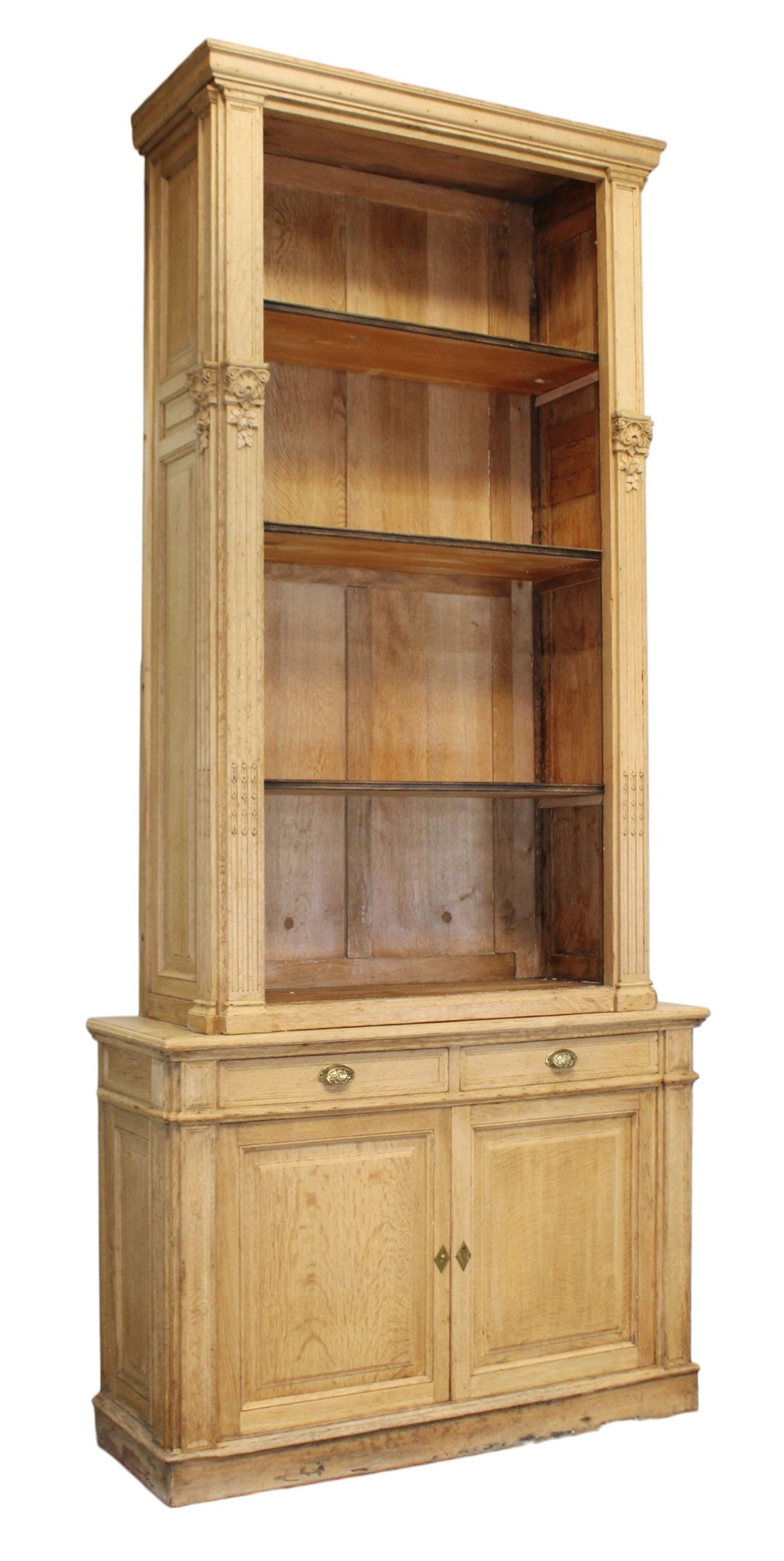 French neo classical carved oak open shelf bookcase (1 of 9)