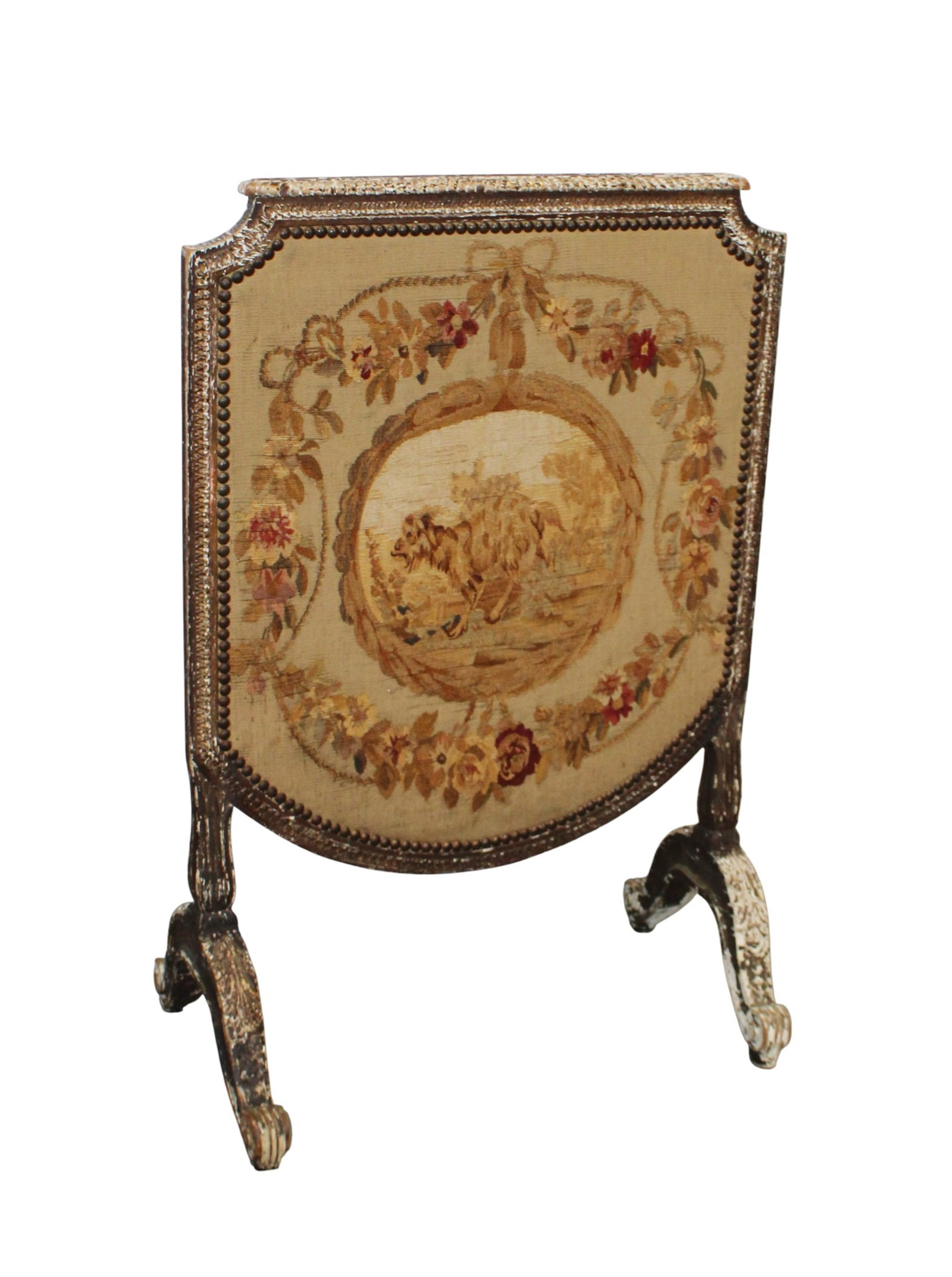 French Louis XVI style firescreen with floral tapestry (1 of 7)
