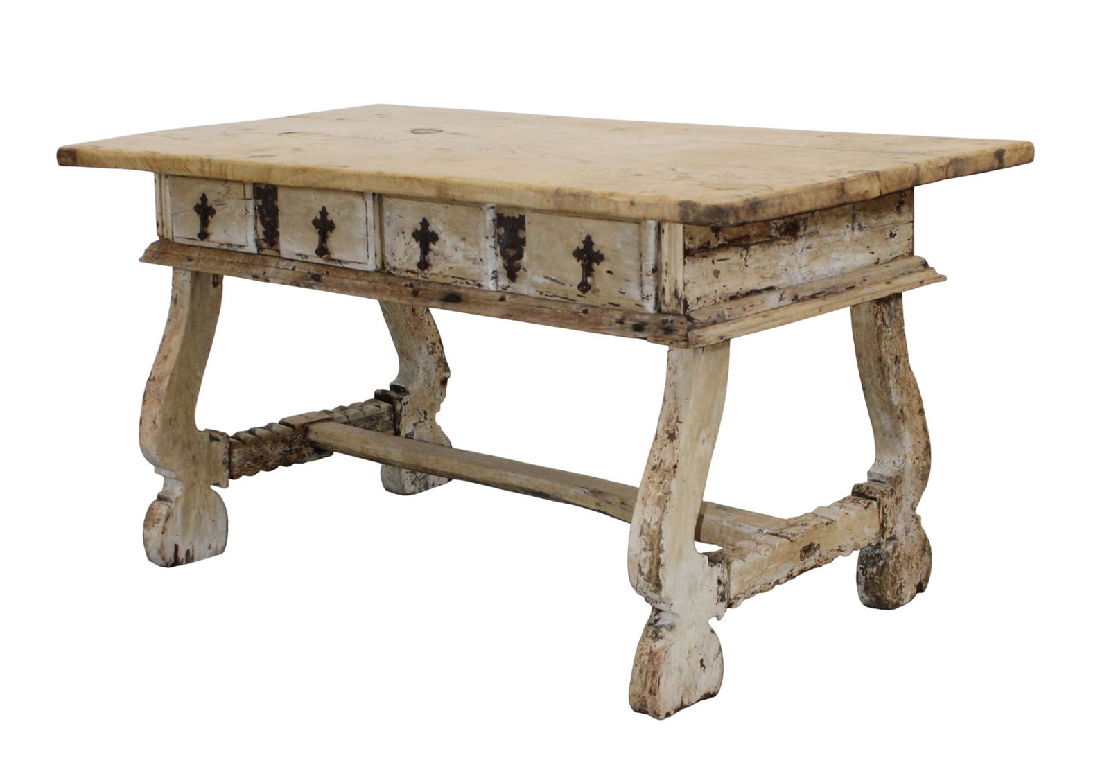 Spanish Baroque bleached walnut trestle base farm table with 2 drawers (1 of 12)