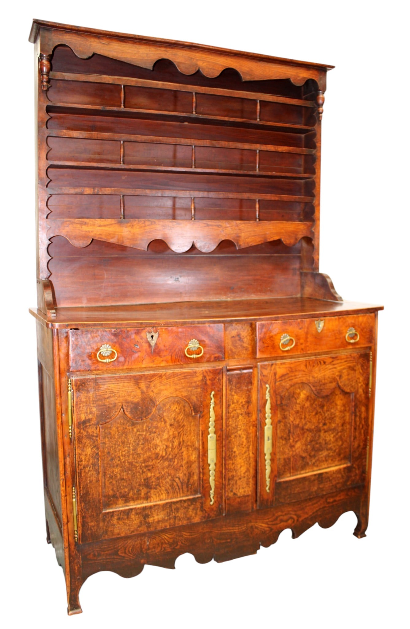 French Louis XV buffet with plate rack in elm and burled elm (1 of 10)