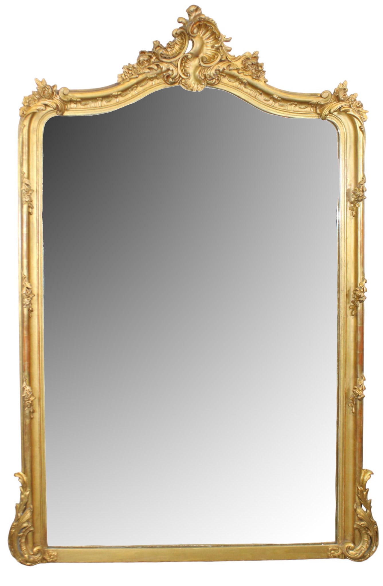 French Louis XV gold leaf mirror with rocaille shell (1 of 7)