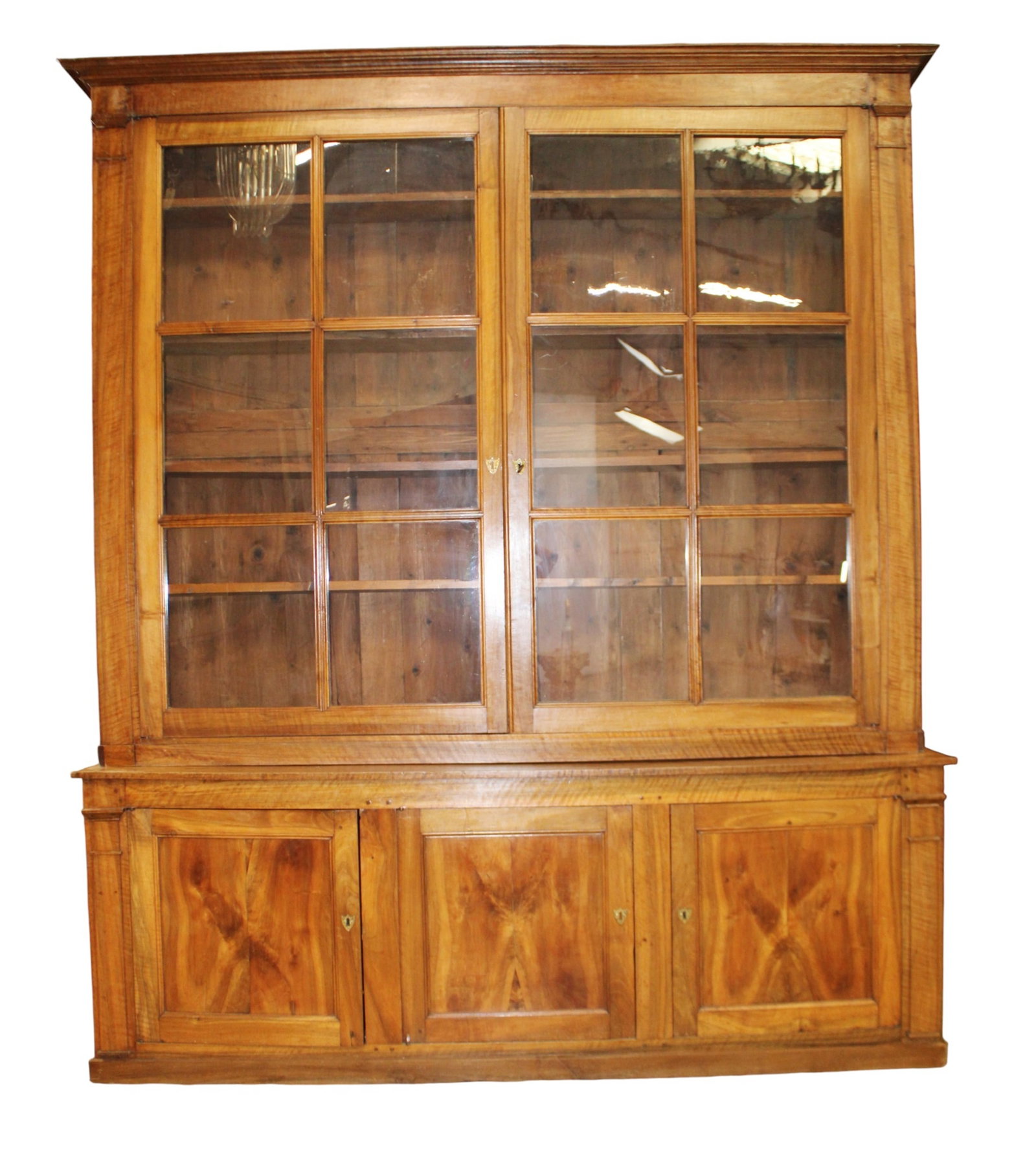 French 2 door farmhouse bookcase with large paned glass doors (1 of 10)