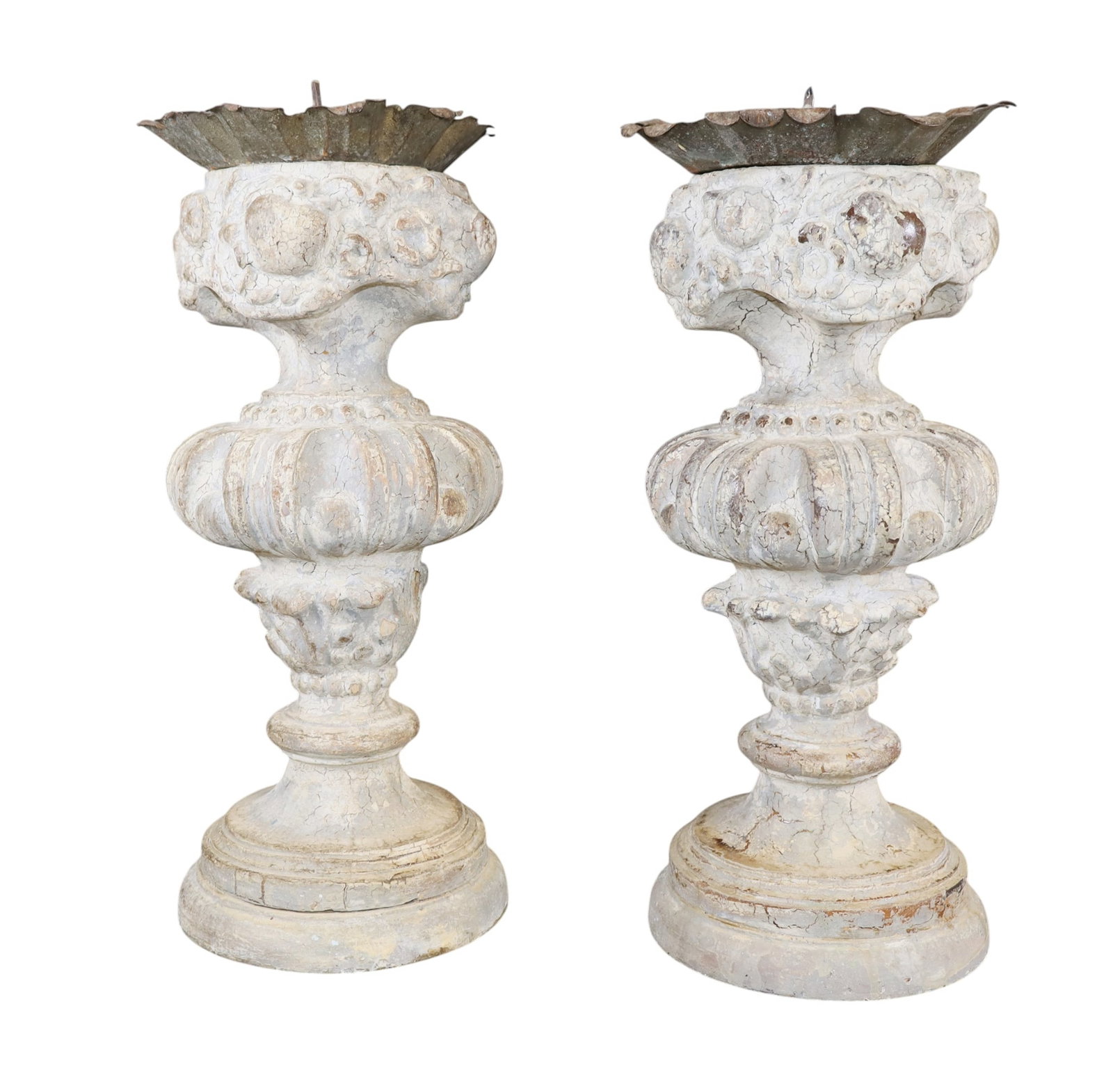 Pair of Italian carved and painted wood candle holders (1 of 7)
