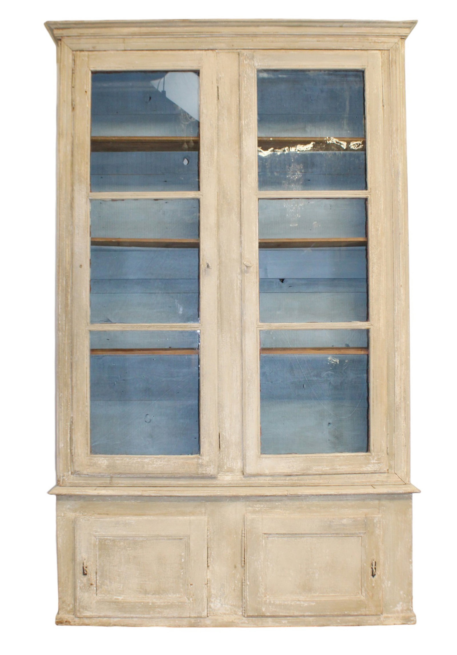 French 2 door bookcase in pine with rubbed painted finish (1 of 8)