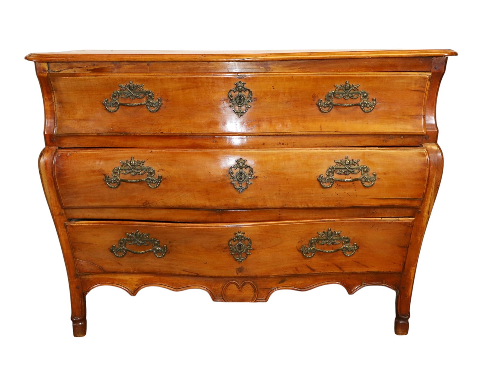 French Louis XV bombe chest with bronze pulls in walnut (1 of 10)