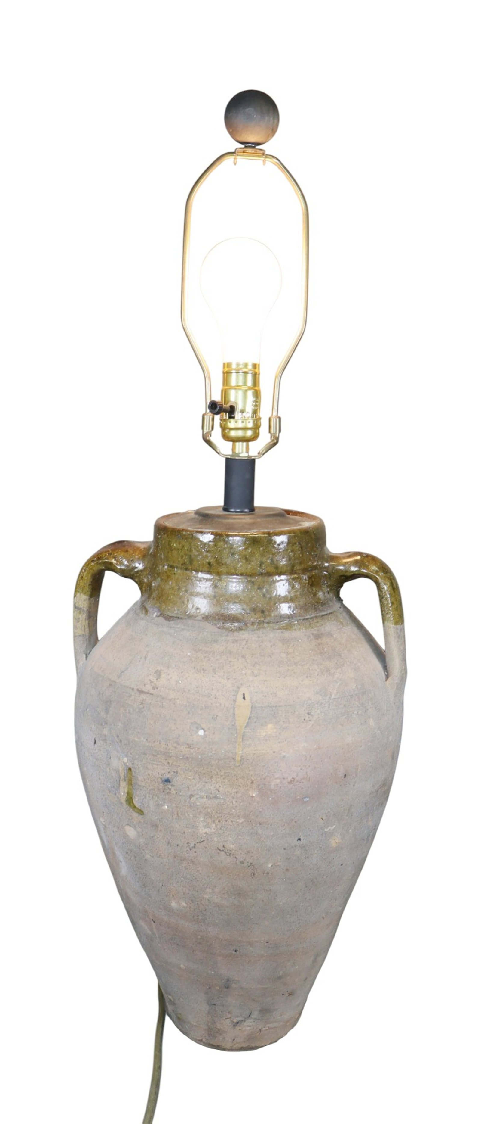 French double handled pottery urn mounted as a table lamp (1 of 6)