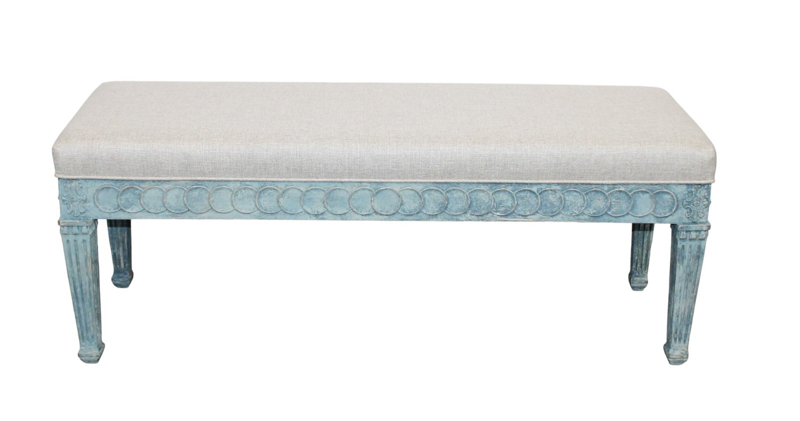 French neoclassical style backless bench painted finish with linen upholstery (1 of 8)