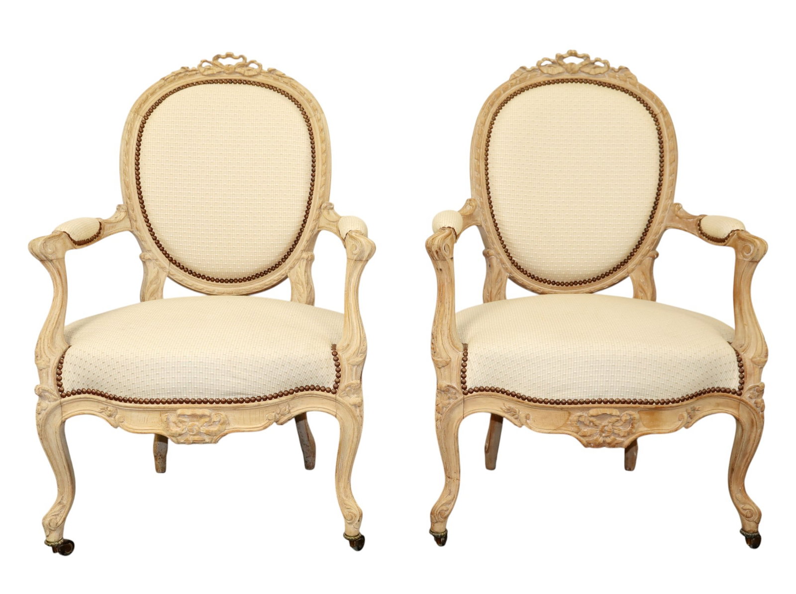 Pair of French Louis XV style armchairs in bleached walnut (1 of 5)