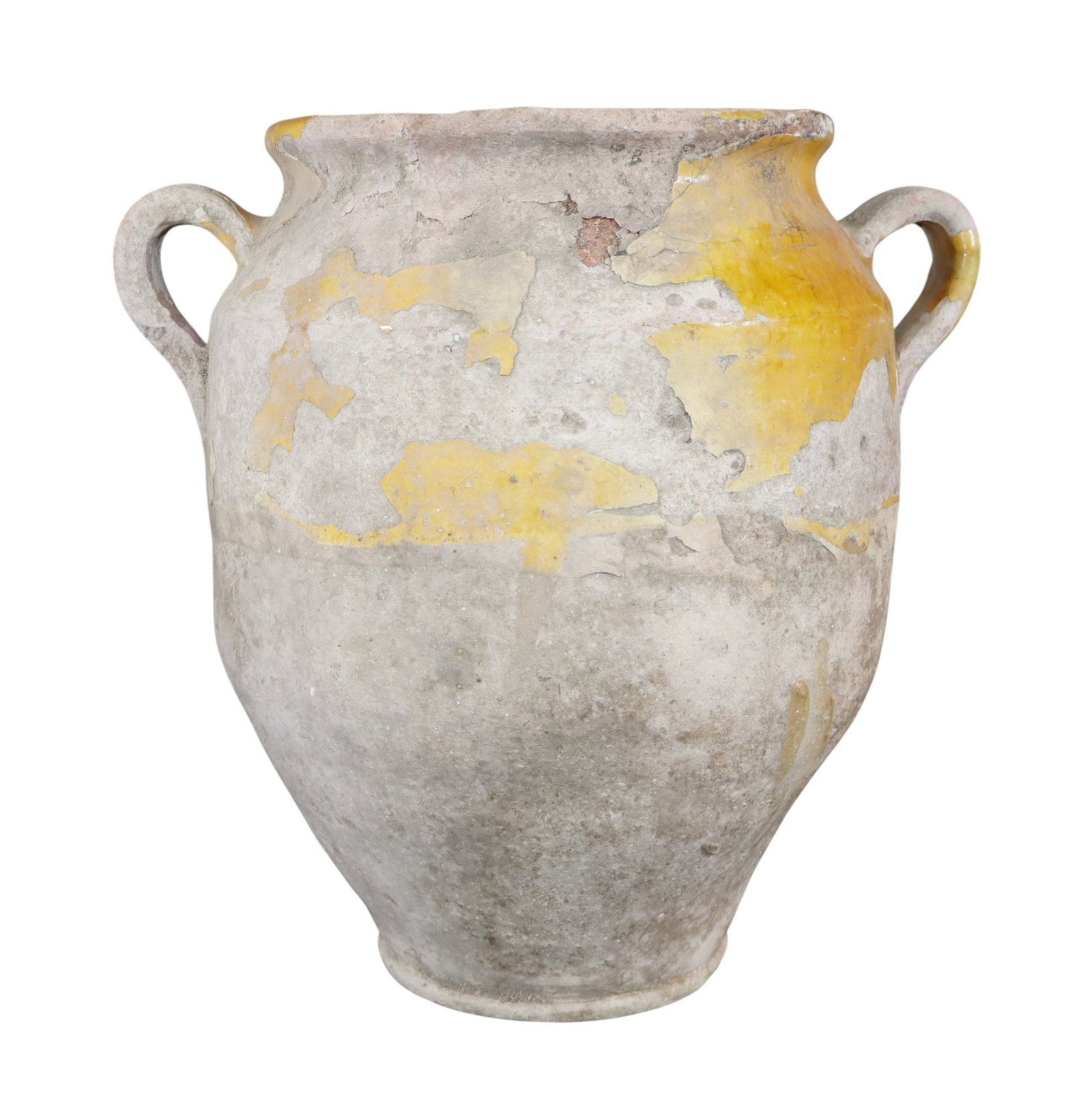 French partial glazed terra cotta confit pot: French partial glazed terra cotta confit pot.12 1/2"h x 12 1/2"dia. Weight: 8lbs