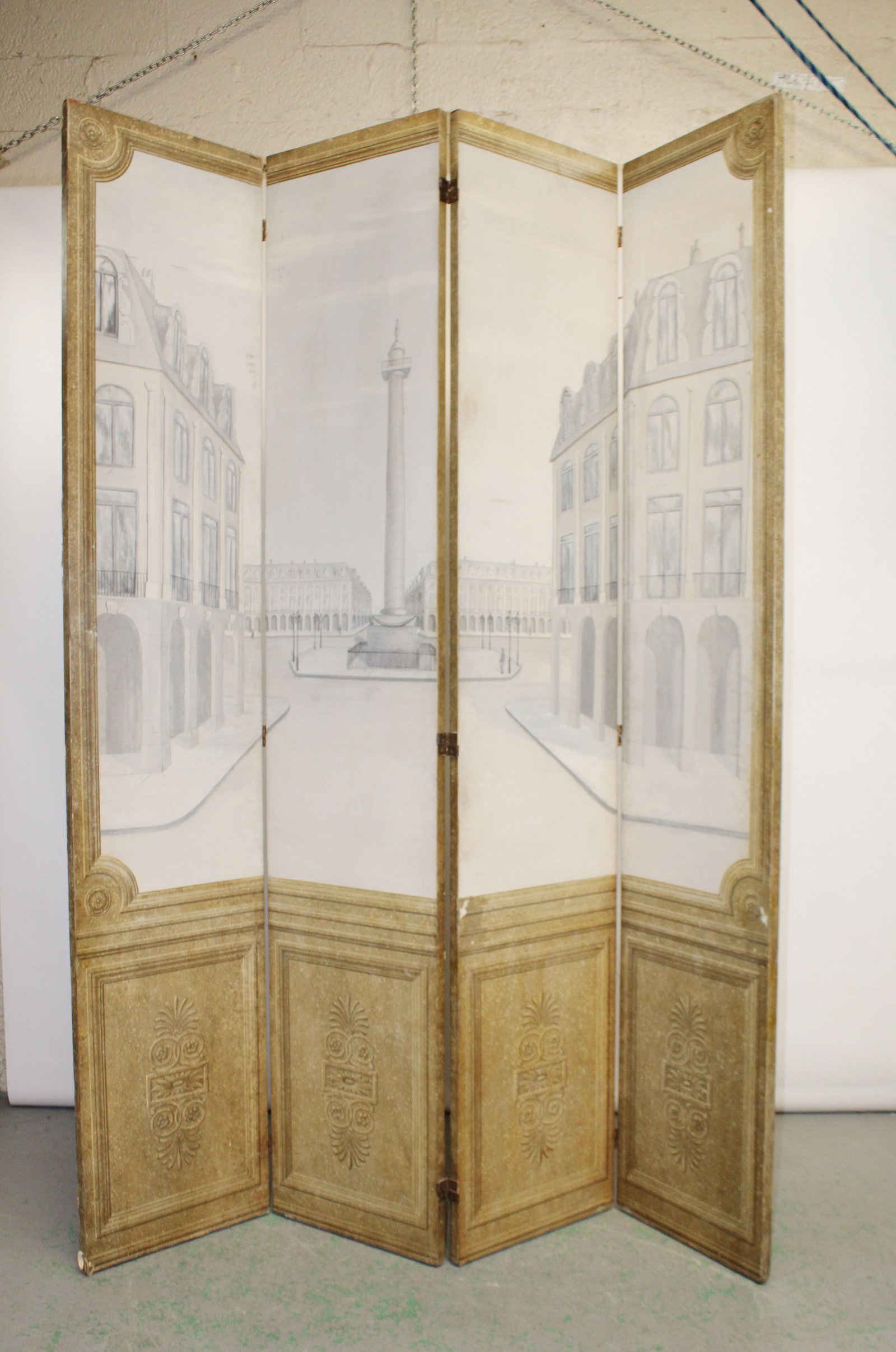 French 4 panel room divider screen with Paris street scene painting (1 of 6)