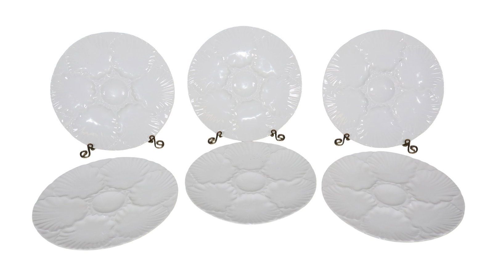 Set of 6 German Bareuther ceramic oyster plates in white (1 of 6)