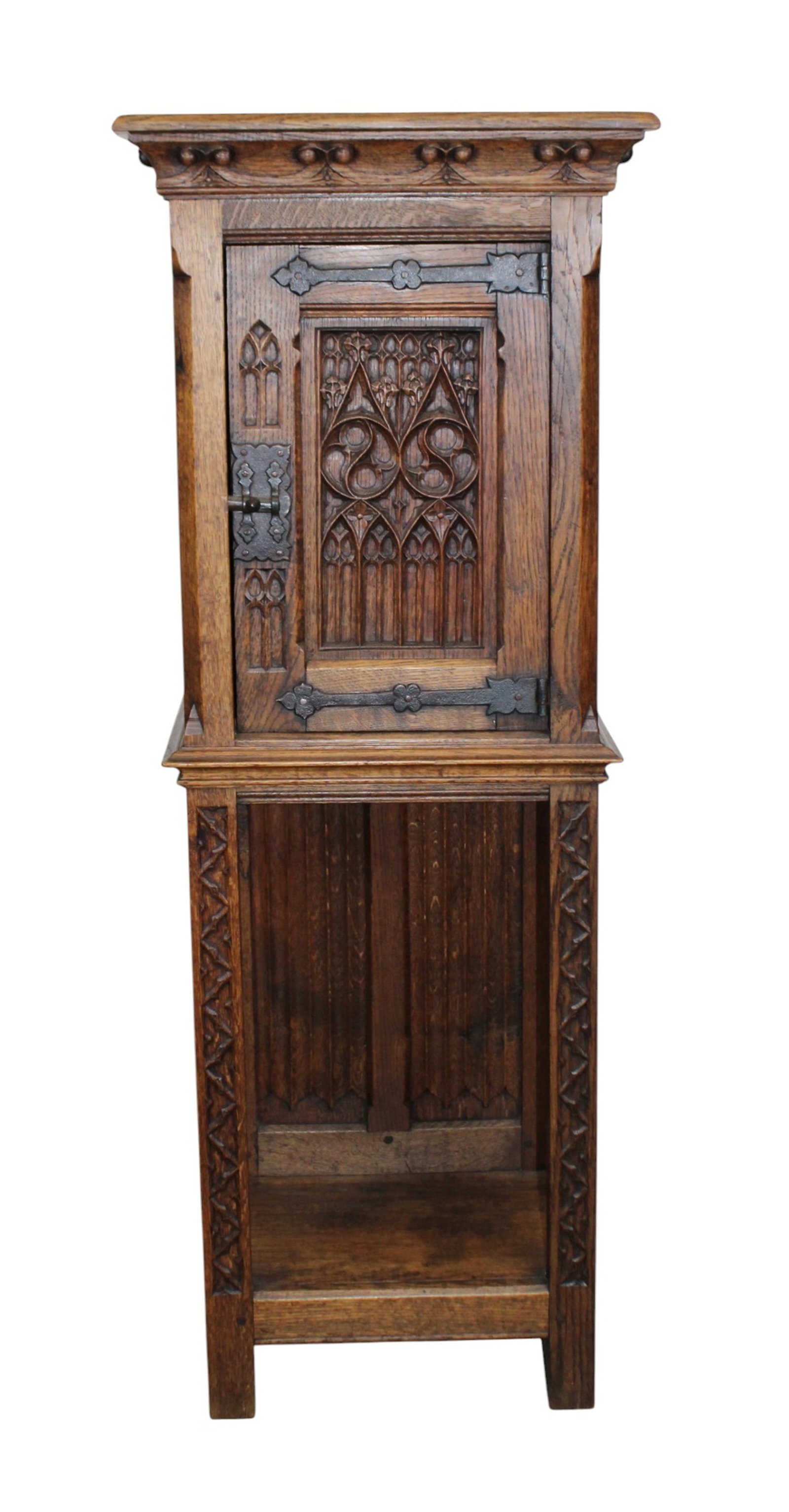 French Gothic Revival petite reliquary cabinet in oak with linenfold panels (1 of 9)