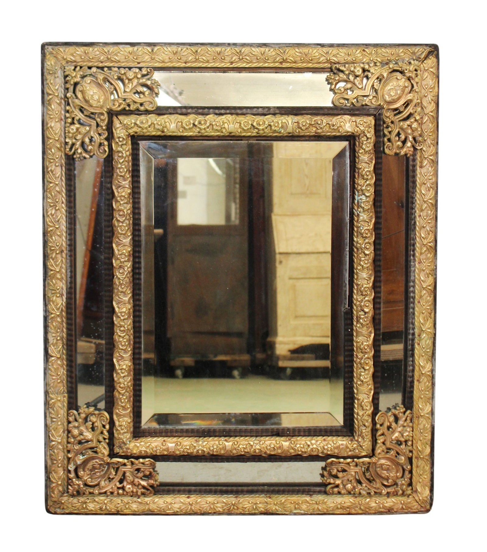 Dutch Louis XVI style cushion mirror with embossed border