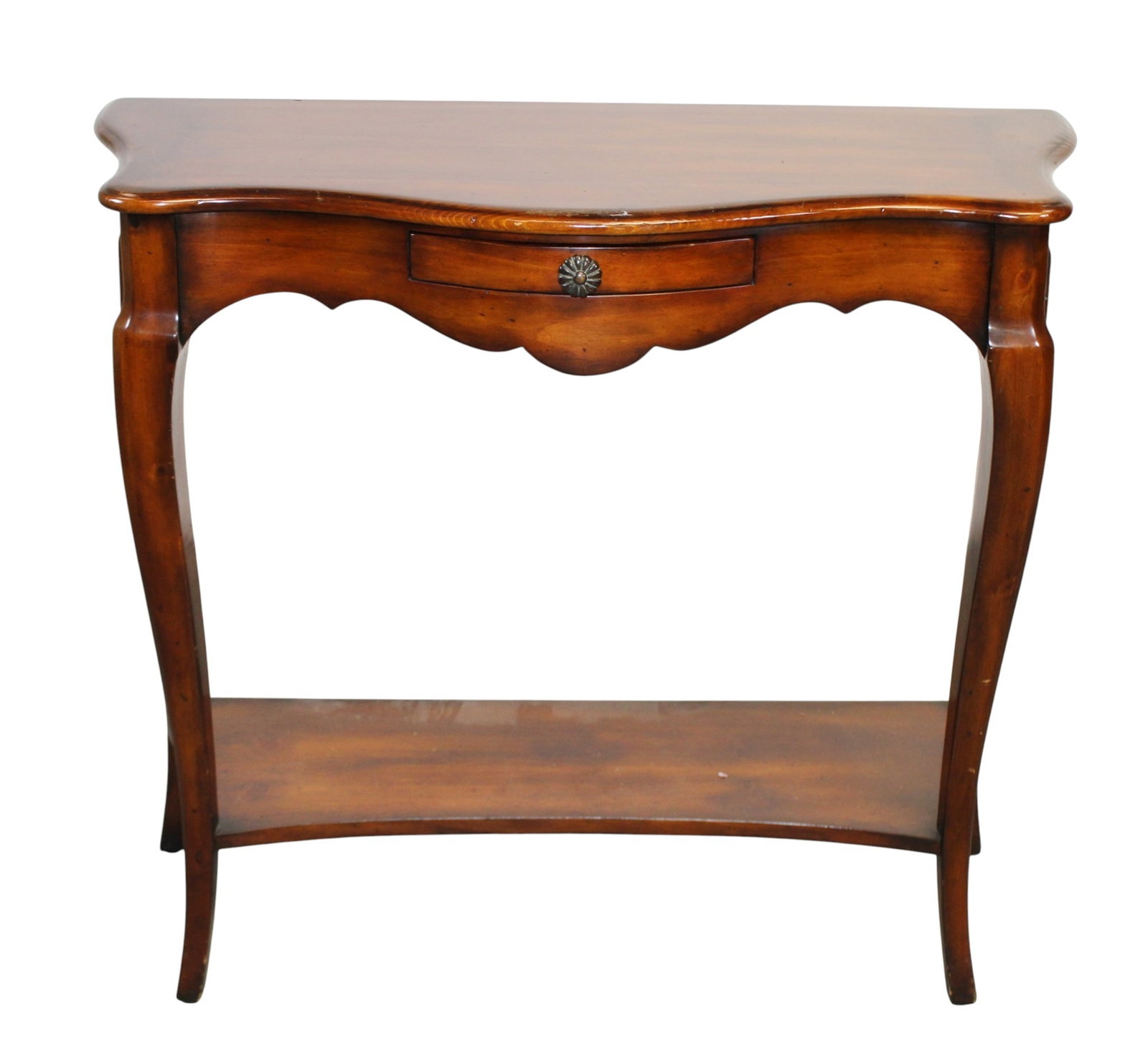 Theodore Alexander console table with scalloped frieze and single drawer (1 of 7)