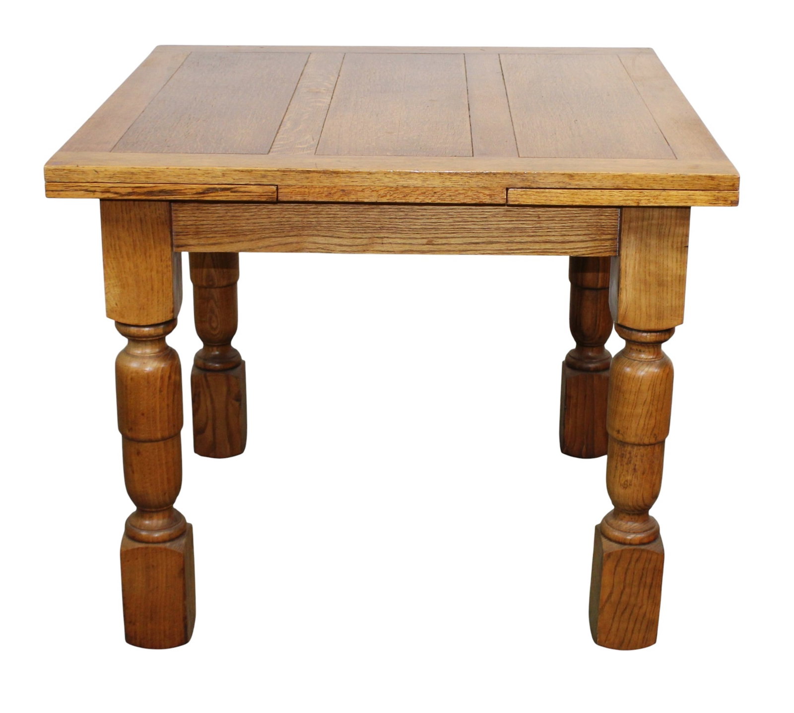 English oak draw leaf pub table on barrel leg base (1 of 10)