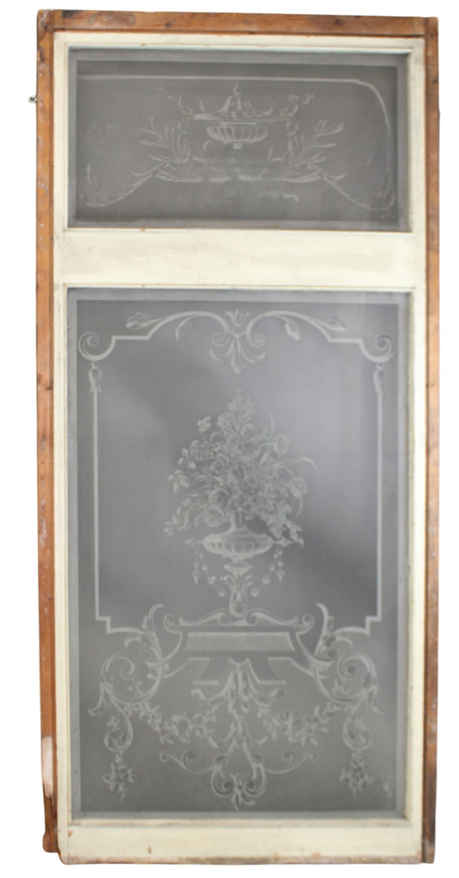 French etched glass panel with transom (1 of 14)