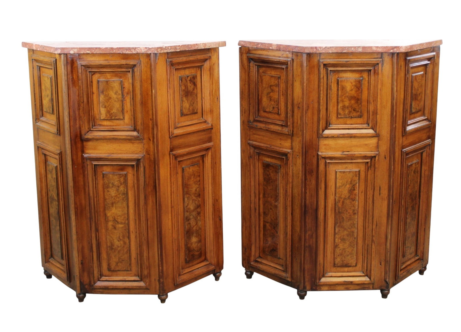 Pair of English tapered front marble top paneled walnut consoles (1 of 10)