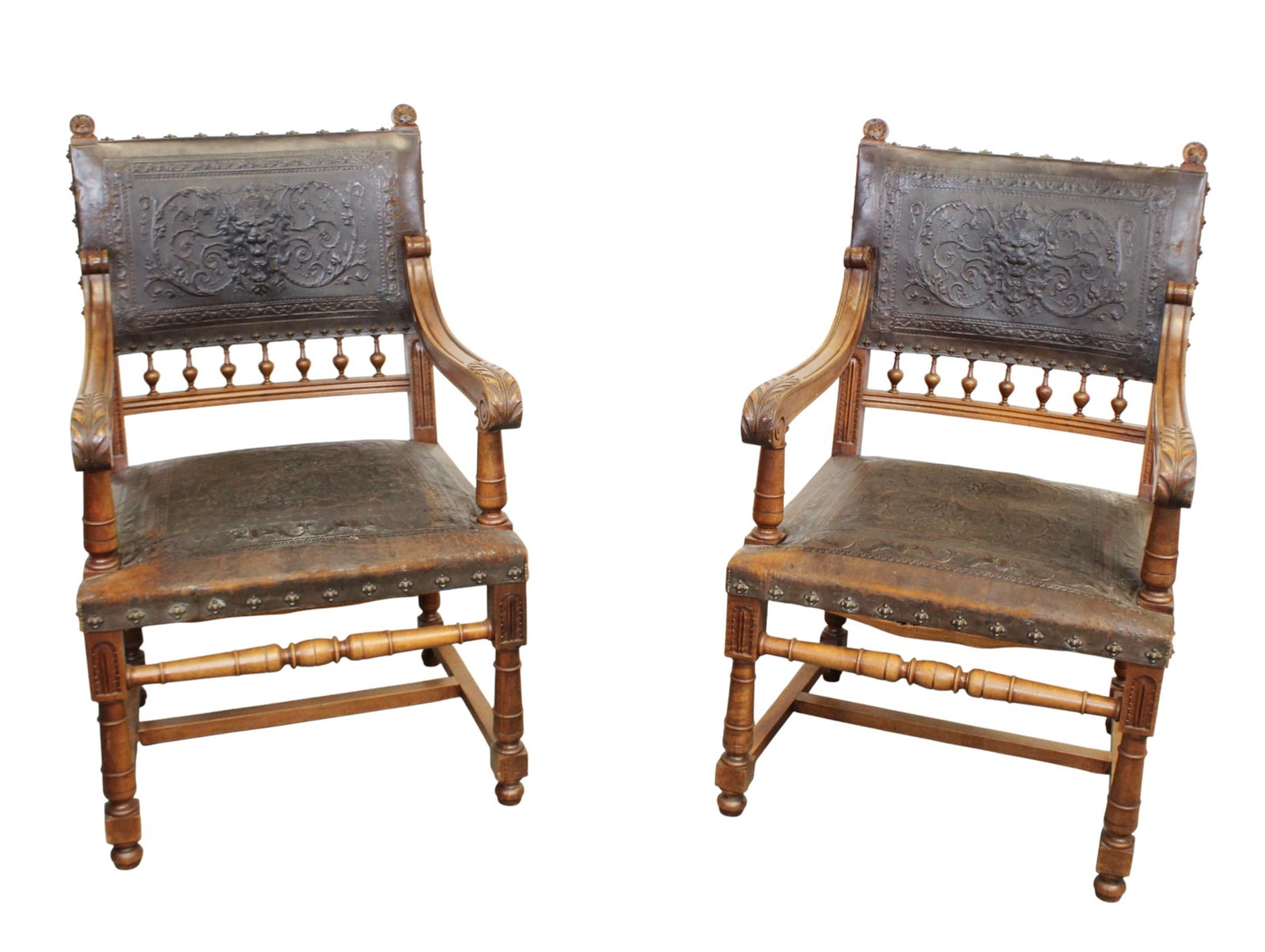 Pair of French tooled leather armchairs (1 of 8)