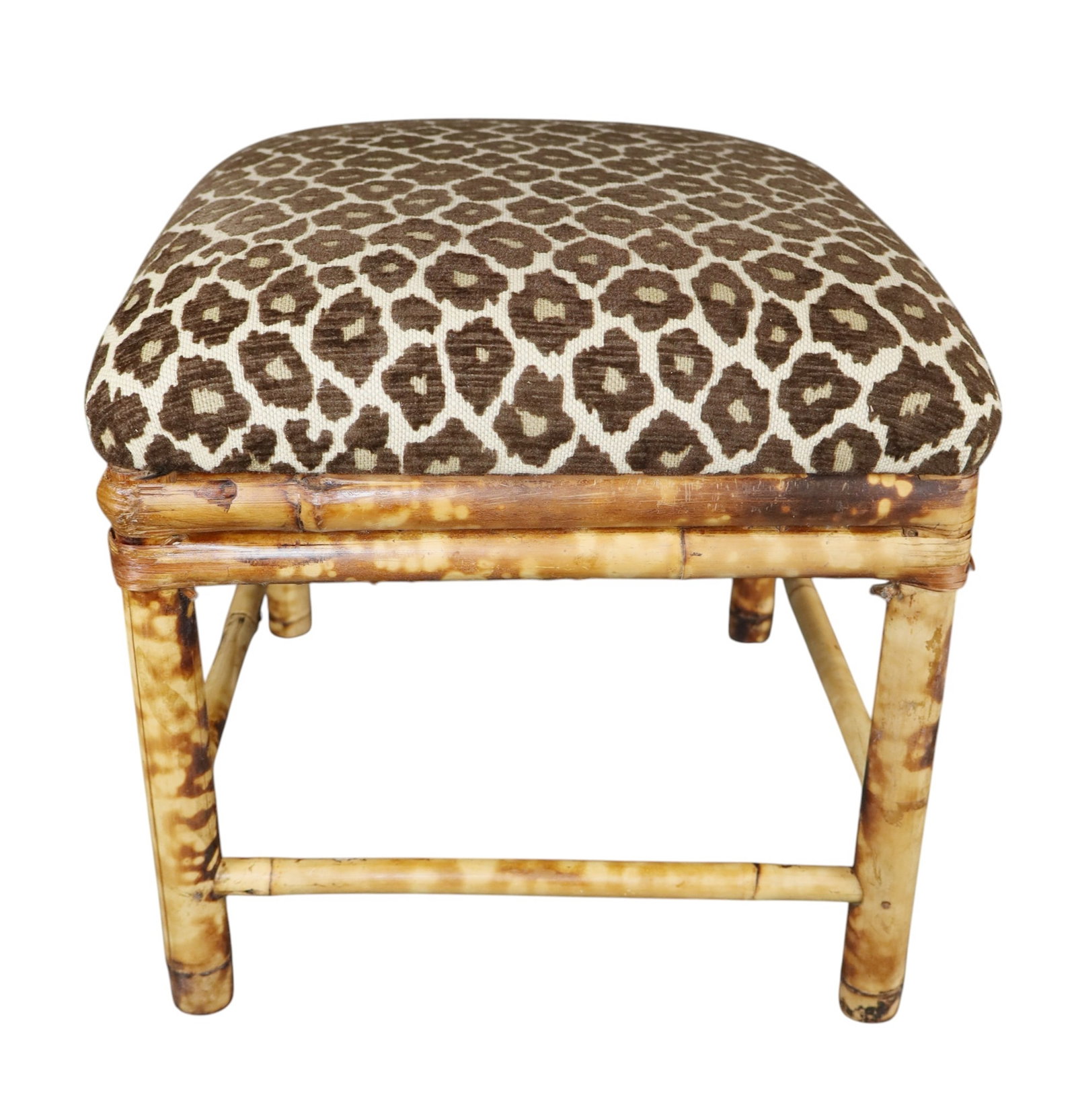English burnt bamboo and animal print foot stool (1 of 5)