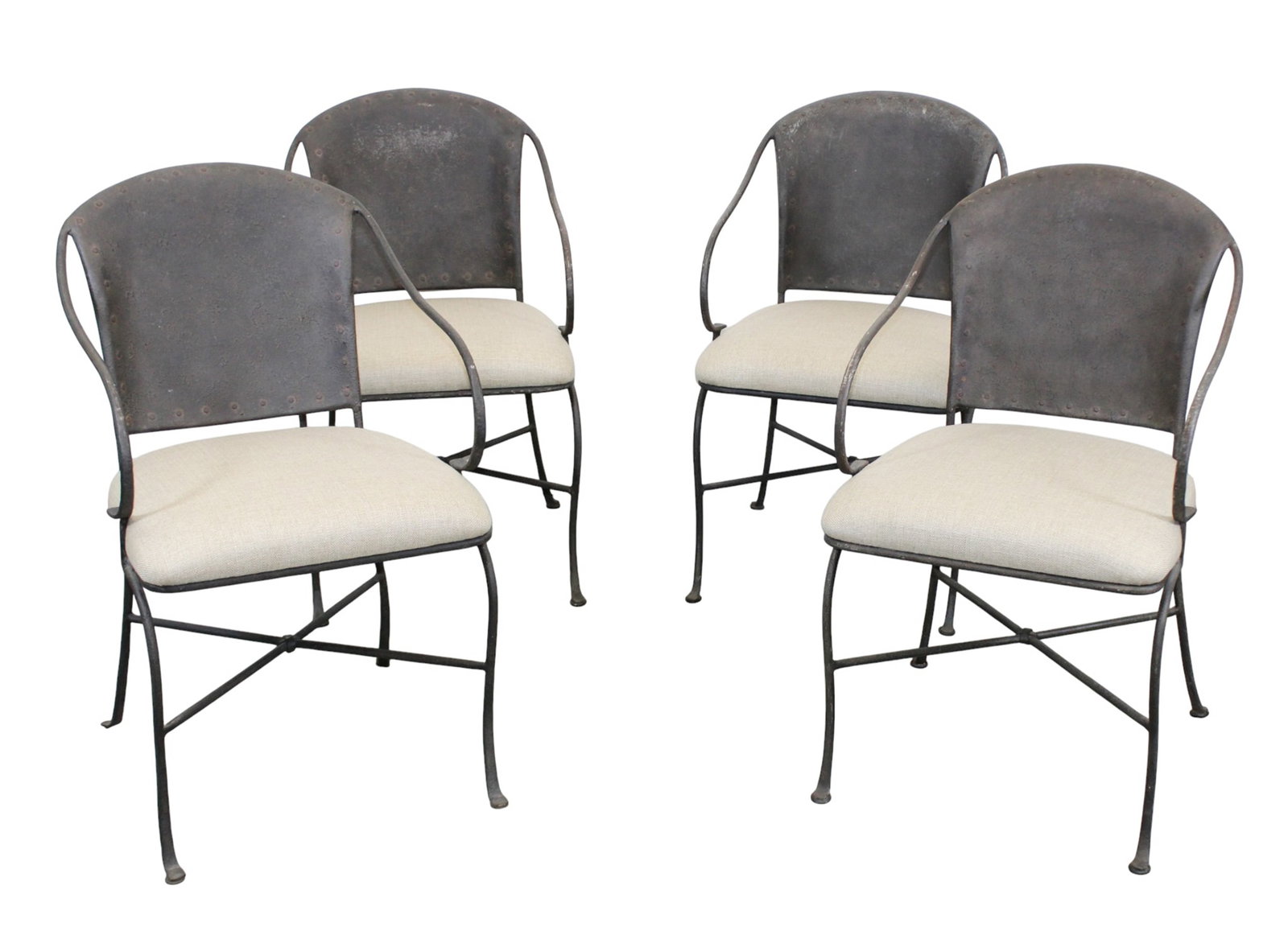Set of 4 modern sculptural iron armchairs: Set of 4 modern sculptural iron armchairs. 33"h x 19"w x 19 3/8"d Seat: 18 3/4"h