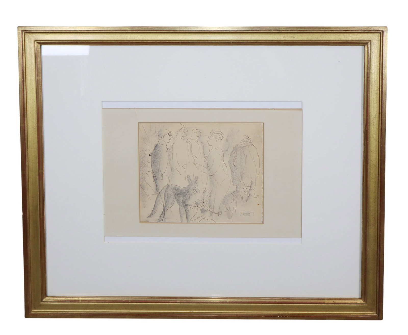 Marcel Vertes (French, 1895-1961) pencil on paper depicting a gathering of people (1 of 8)