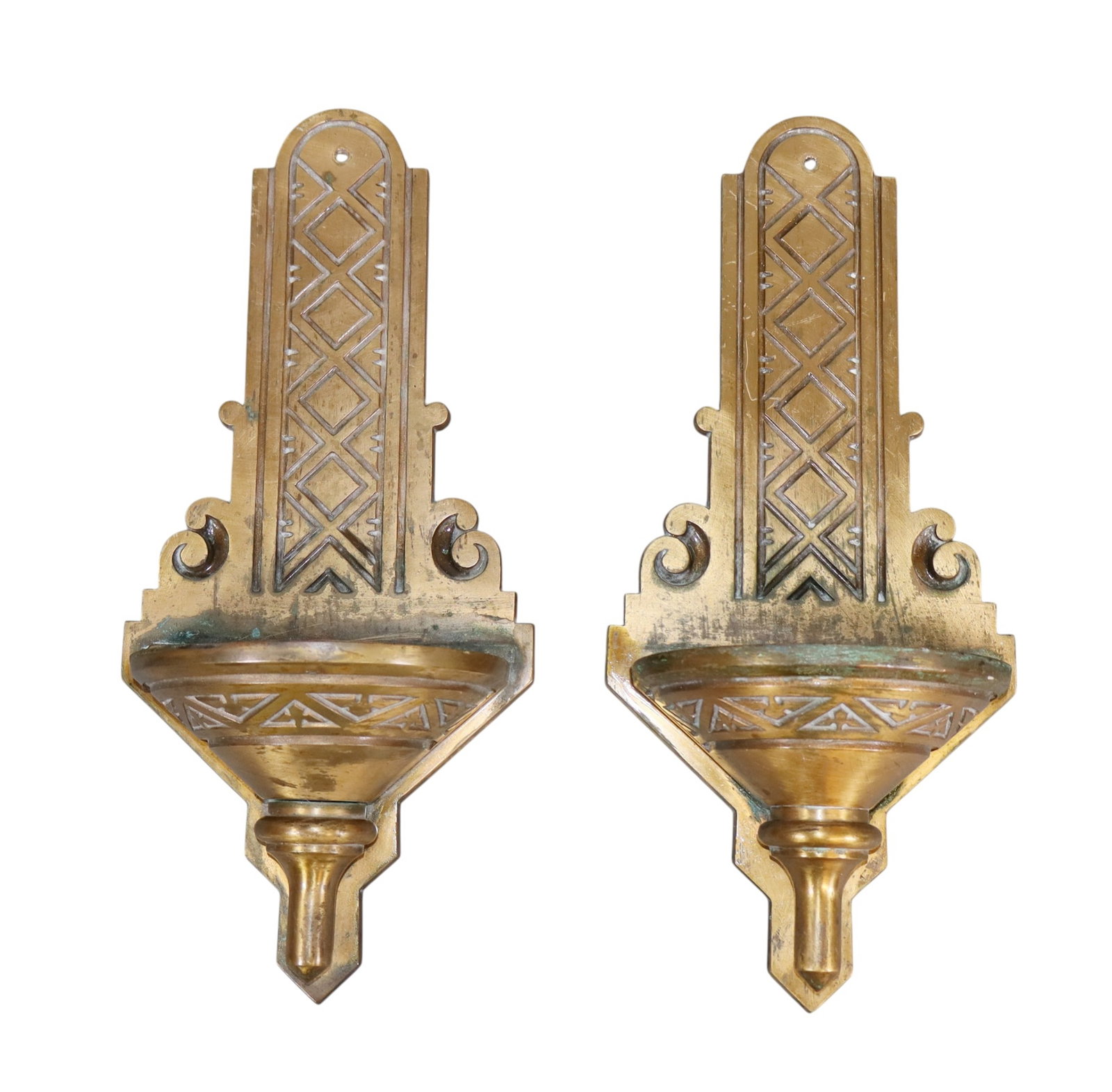 Pair of American bronze Art Deco wall mount holy water font holders (1 of 6)