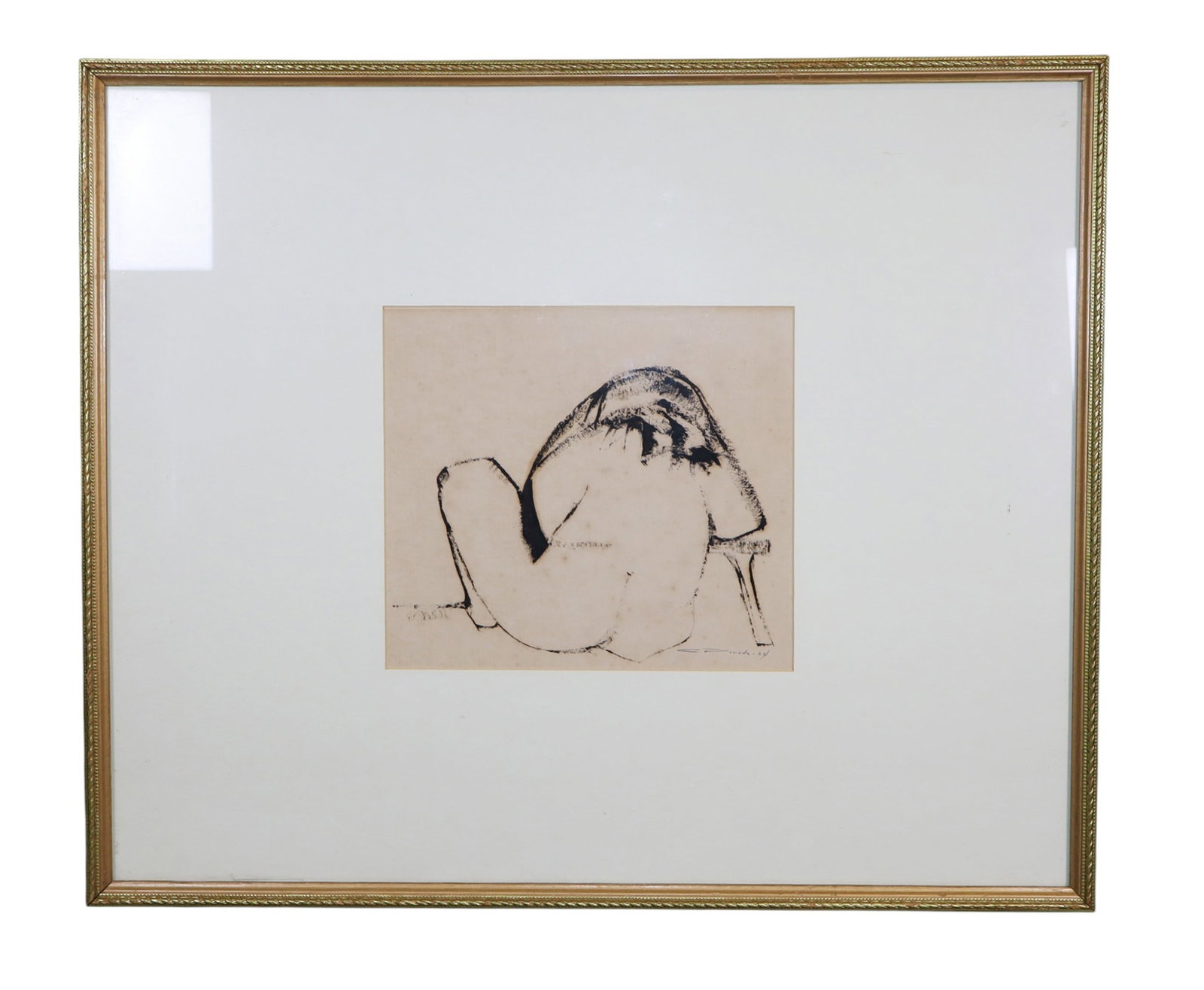 Carlos Poveda figural ink on paper seated nude