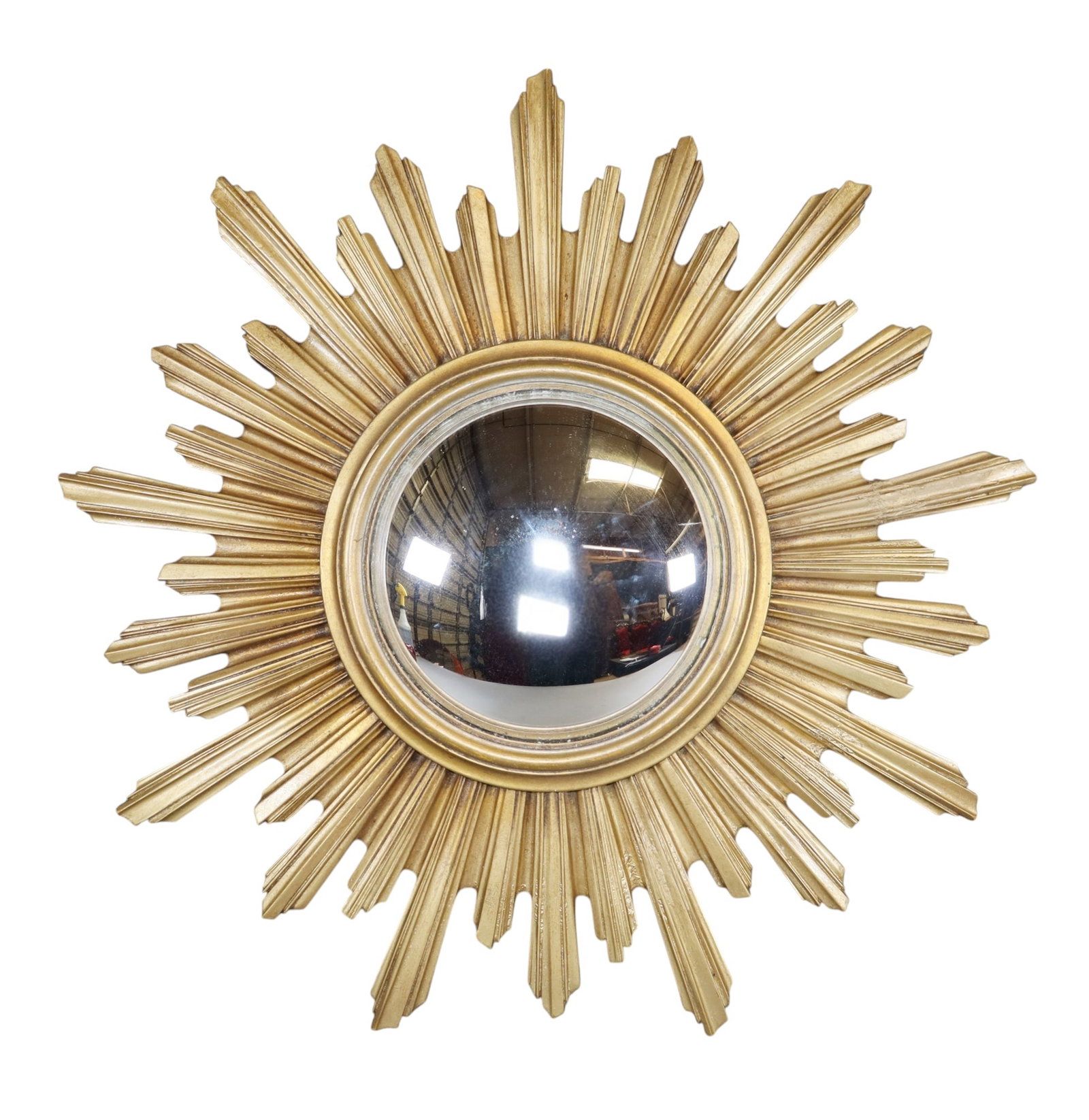 French gilt sunburst mirror in cast resin with convex glass (1 of 4)