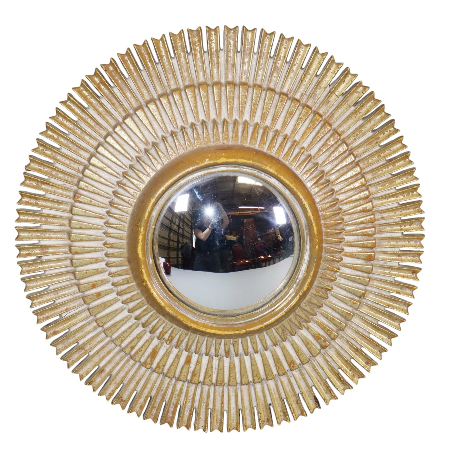 Vintage cast resin sun mirror with convex glass (1 of 5)