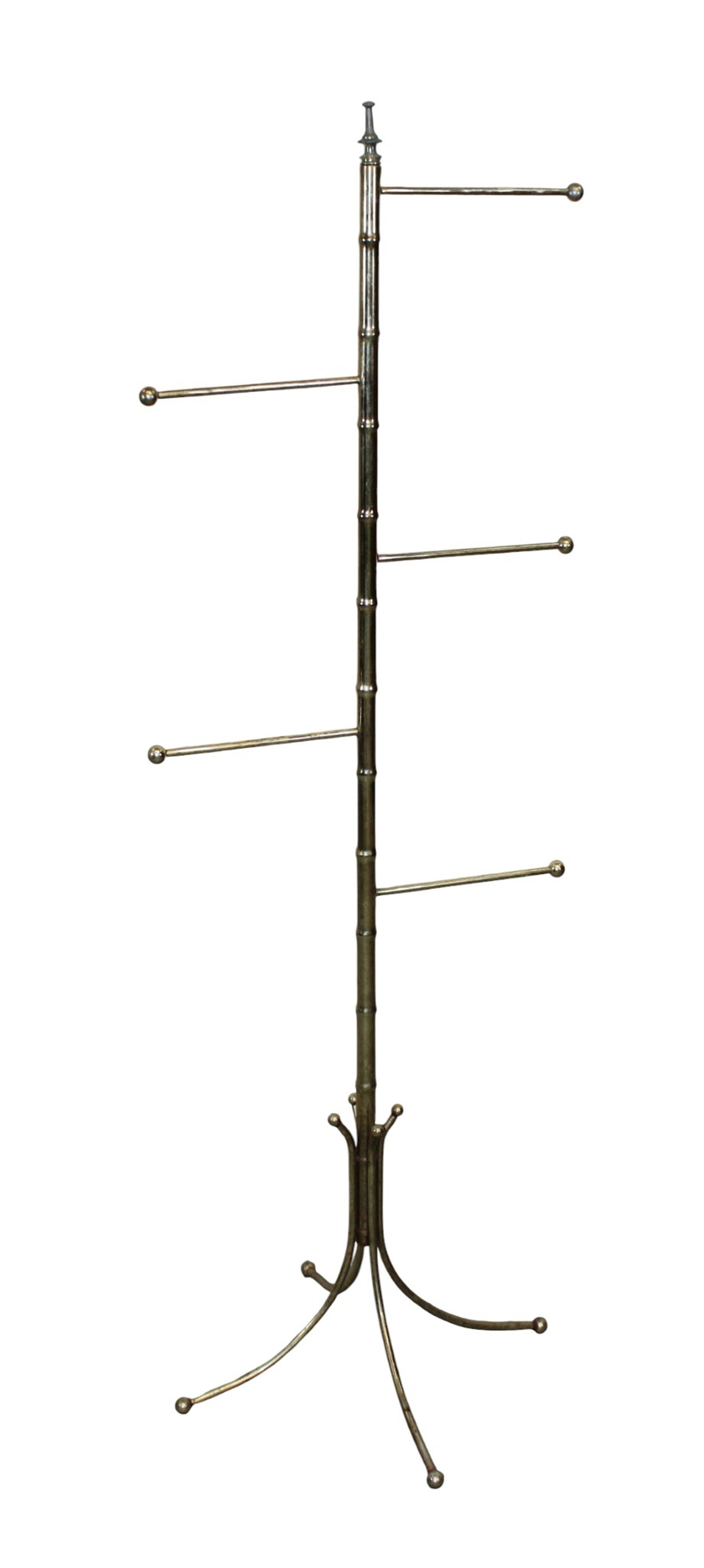 Brass faux bamboo towel rack display: Brass faux bamboo towel rack display. 54 1/2"h x 18"w x 18"d