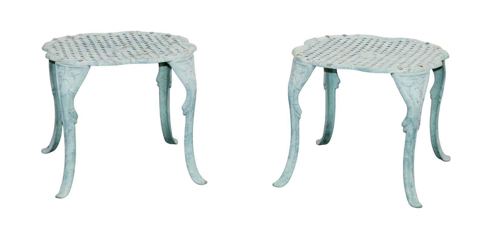 Pair of cast aluminum scallop edge garden tables with painted finish (1 of 7)