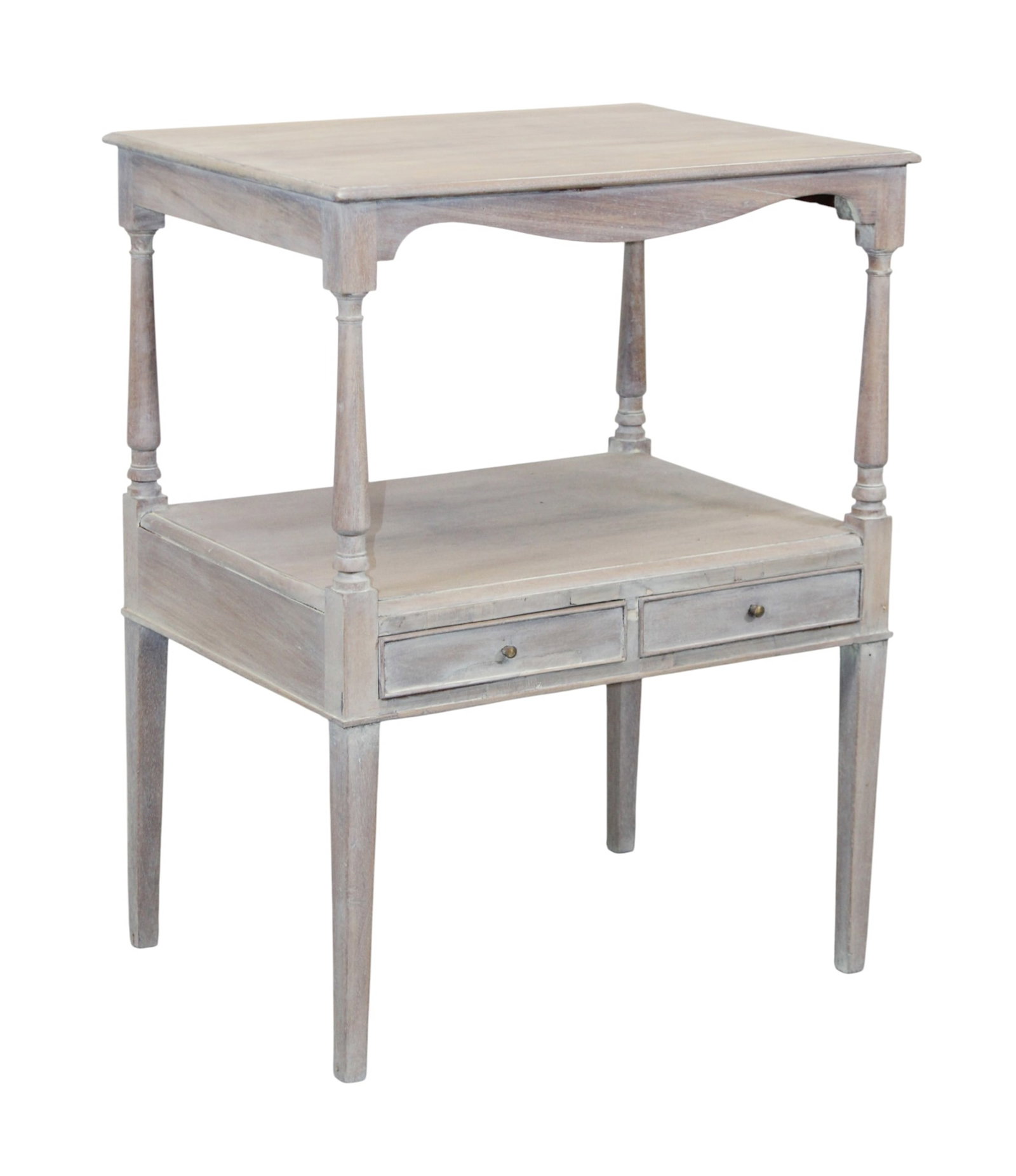 French 2-tier side table in white washed walnut with 2 drawers (1 of 8)