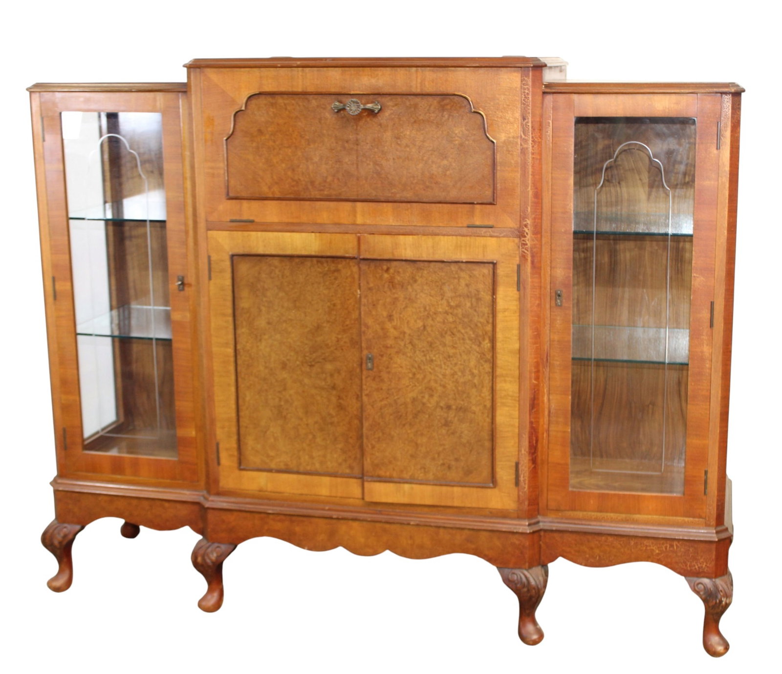 English Art Deco drop front bar cabinet with glass display on sides (1 of 11)