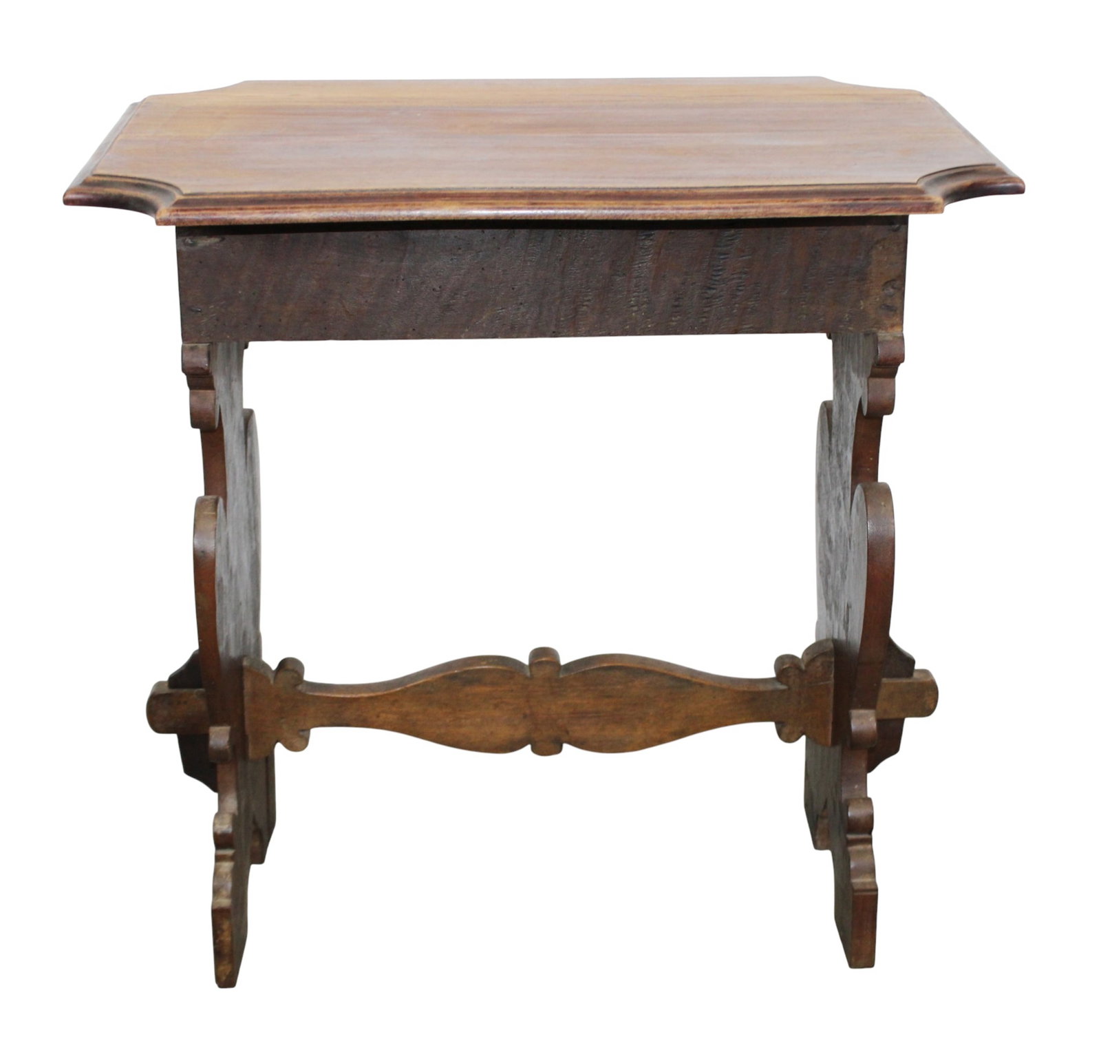 Italian side table with shaped trestle in walnut (1 of 7)