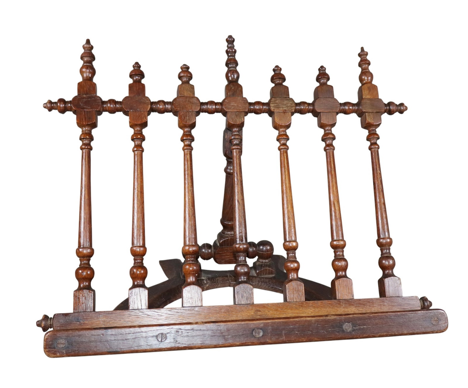 French table top book rest or easel with turned balustrade: French table top book rest or easel in oak with turned balustrade. Late 19th century. 14 1/4"h x 19"w x 12"d. Weight: 4lbs