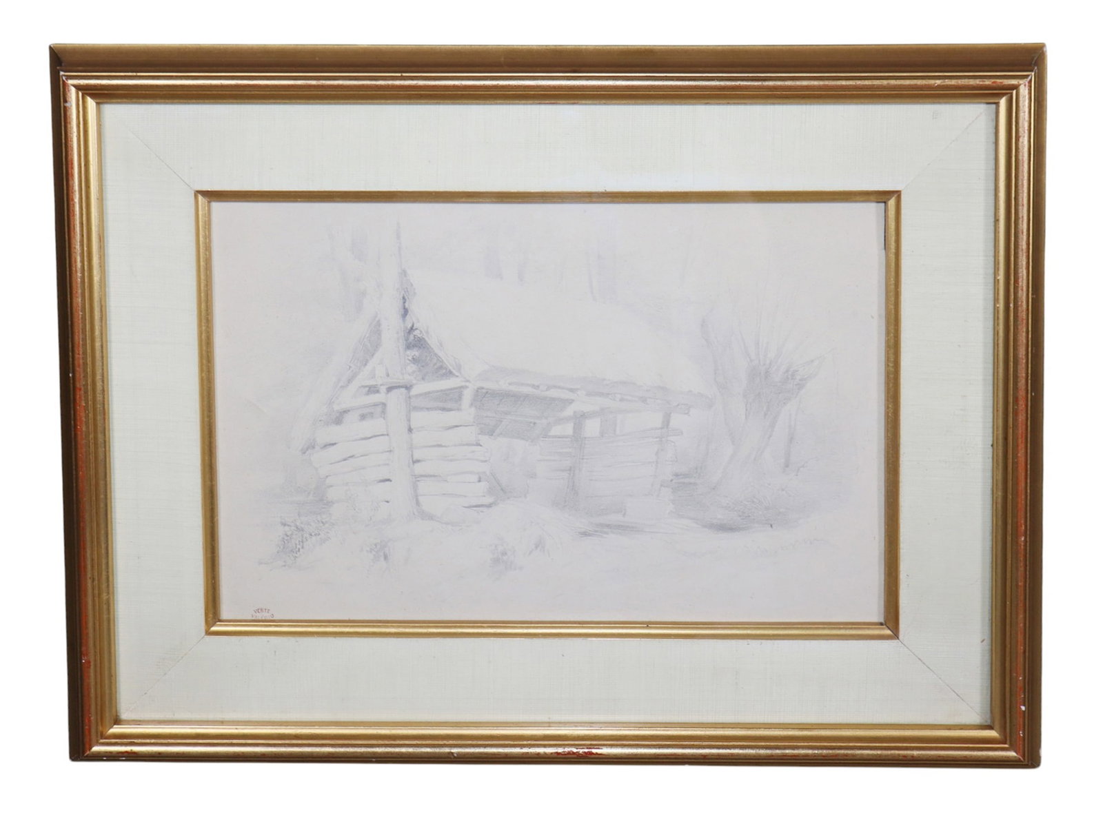 Theodore Valerio (French, 1819-1879) pencil on paper sketch of cottage in the woods (1 of 7)