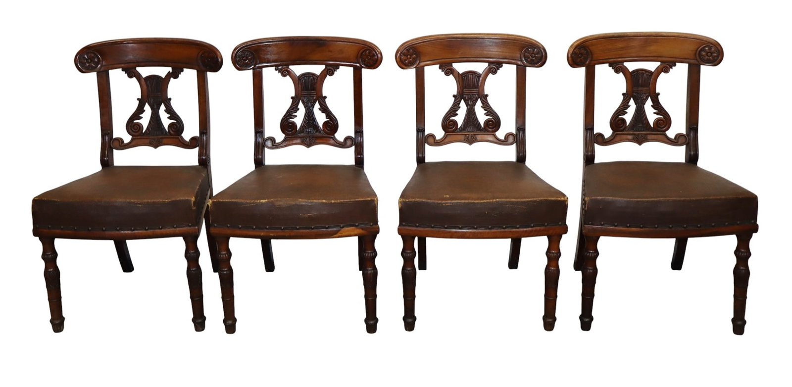 Set of 4 English Regency pierce carved splat back chairs