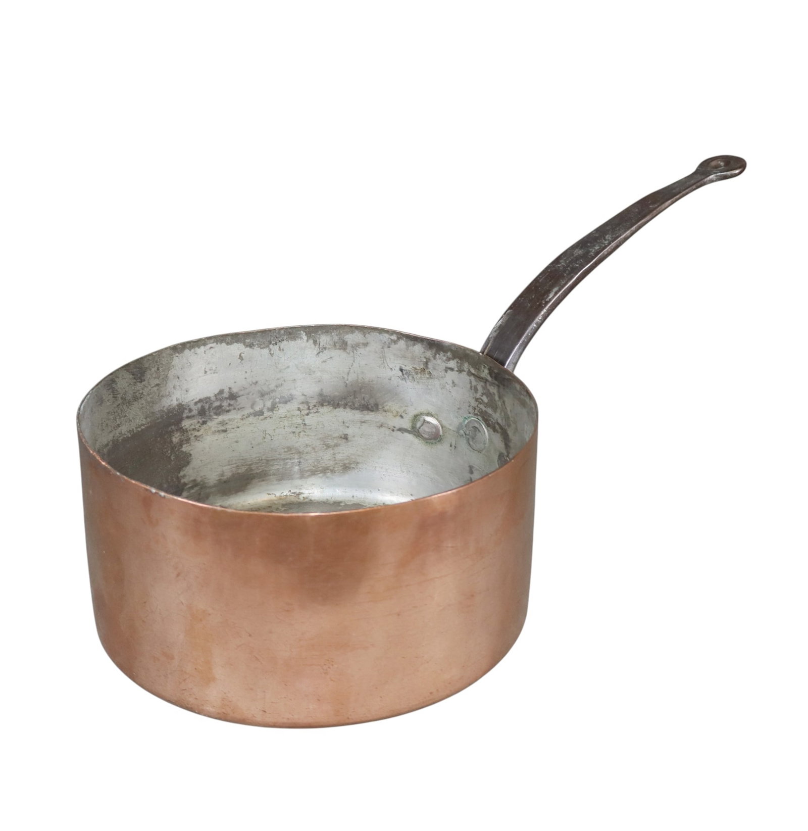 French copper sauce pan in very heavy copper with an iron handle (1 of 7)