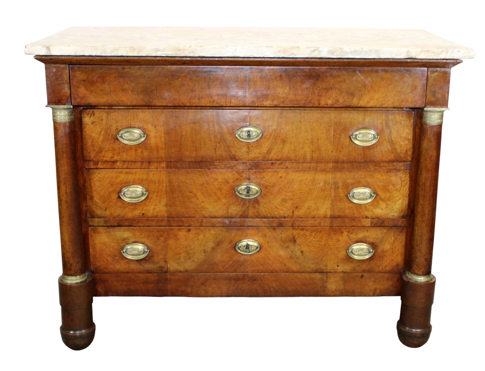 French Empire 3 drawer commode with marble top (1 of 10)