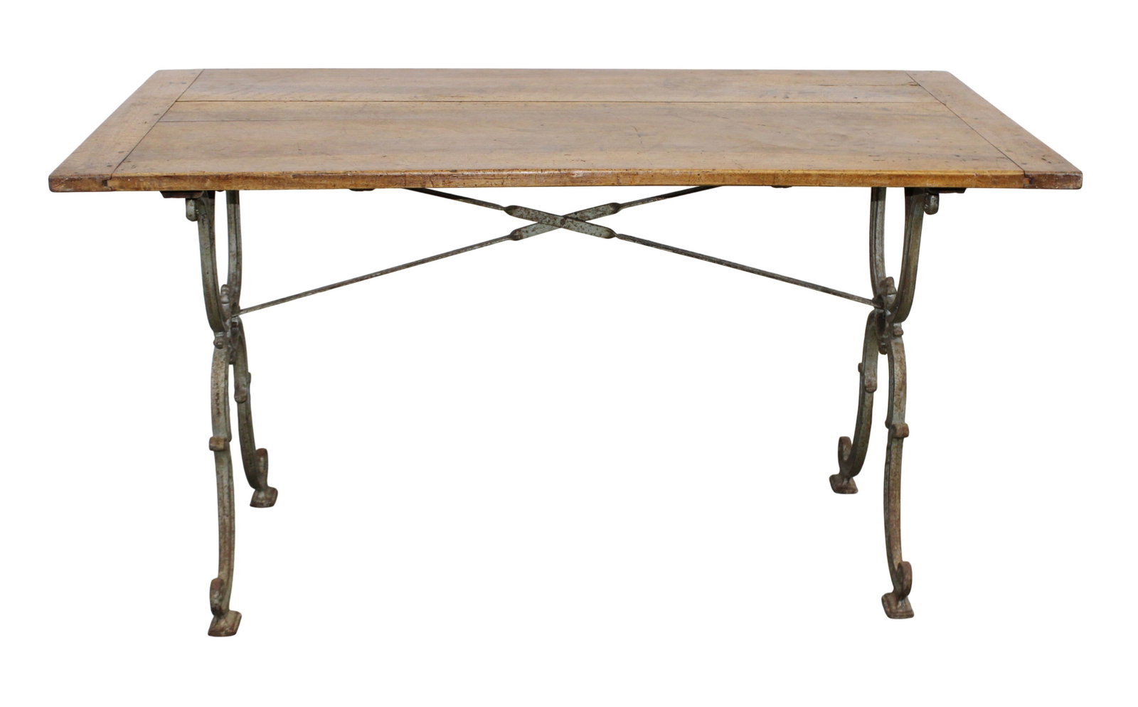 French cafe table with wood top on cast iron base (1 of 8)